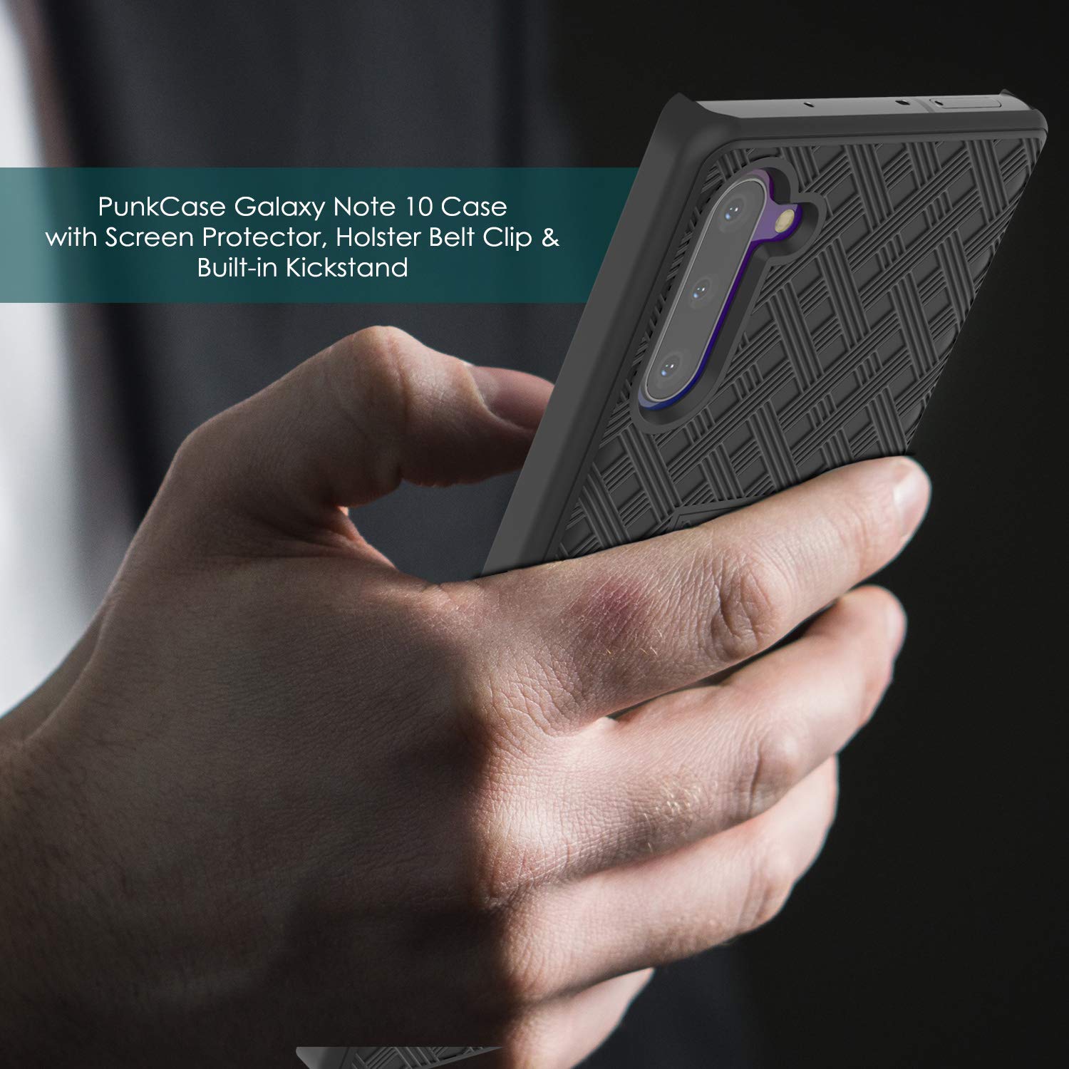 PunkCase Galaxy Note 10 Case with Screen Protector, Holster Belt Clip & Built-in Kickstand [Black]