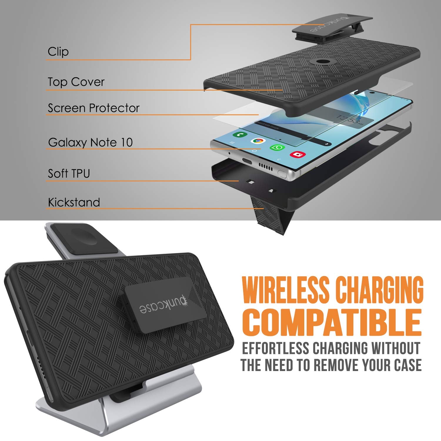 PunkCase Galaxy Note 10 Case with Screen Protector, Holster Belt Clip & Built-in Kickstand [Black]