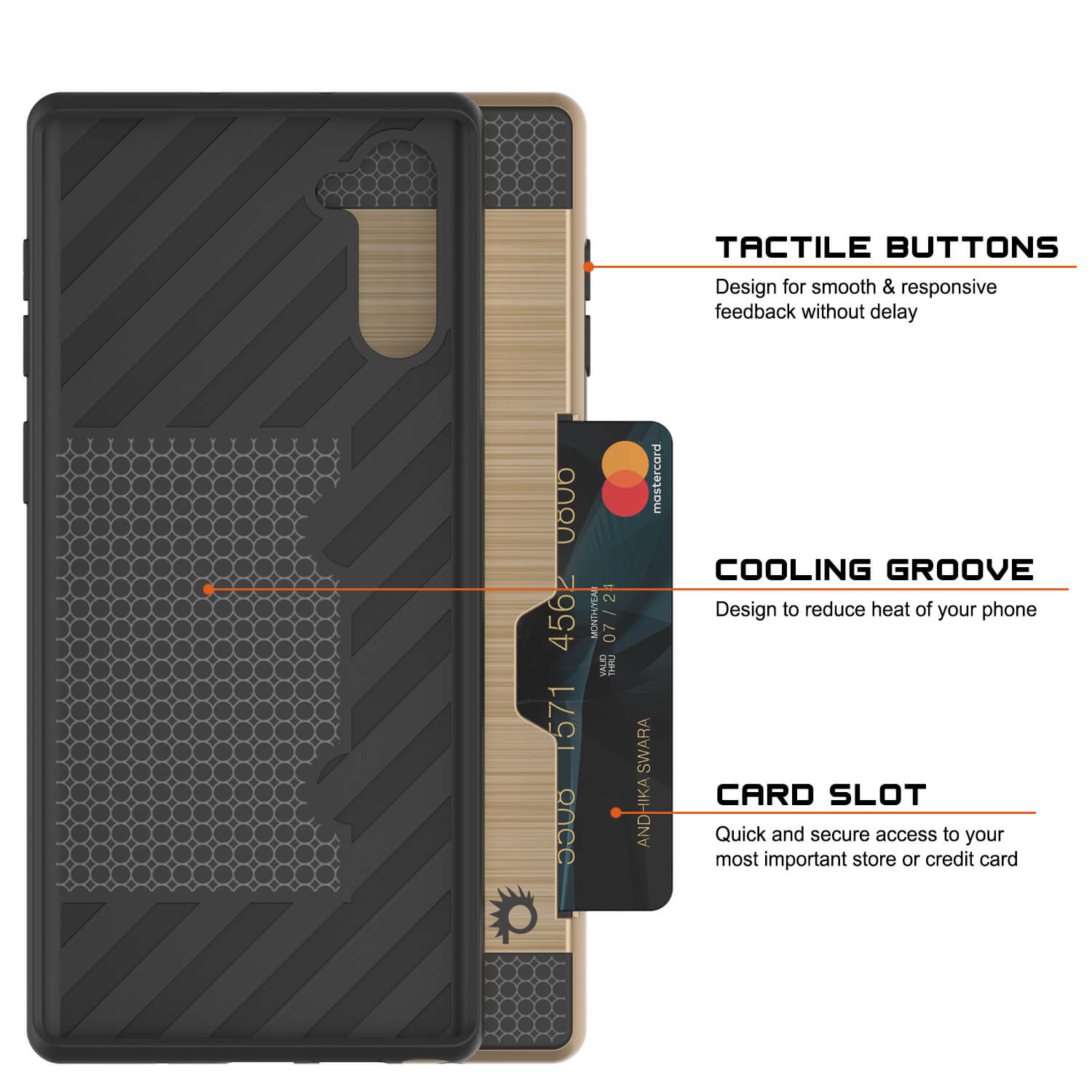 Galaxy Note 10 Case, PUNKcase [SLOT Series] Slim Fit  Samsung Note 10 [Gold]