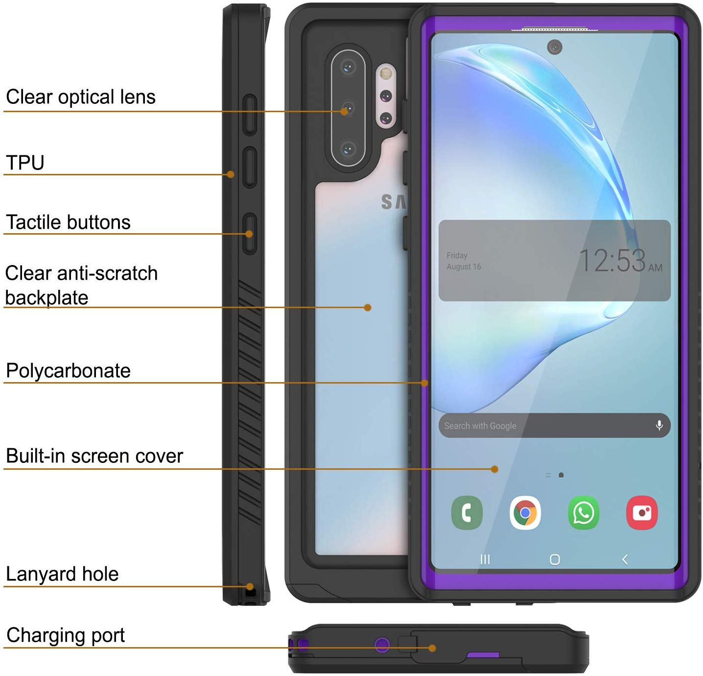 Galaxy Note 10+ Plus Case, Punkcase [Extreme Series] Armor Cover W/ Built In Screen Protector [Purple]