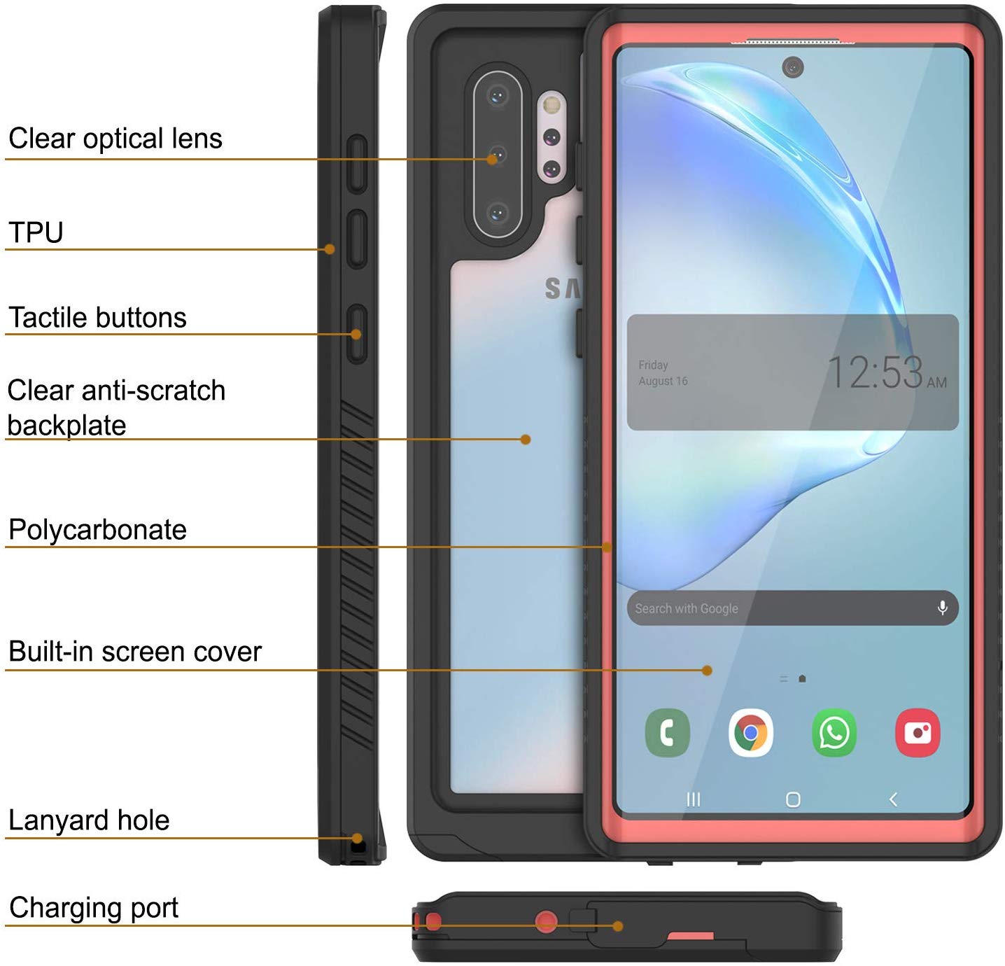 Galaxy Note 10+ Plus Case, Punkcase [Extreme Series] Armor Cover W/ Built In Screen Protector [Pink]