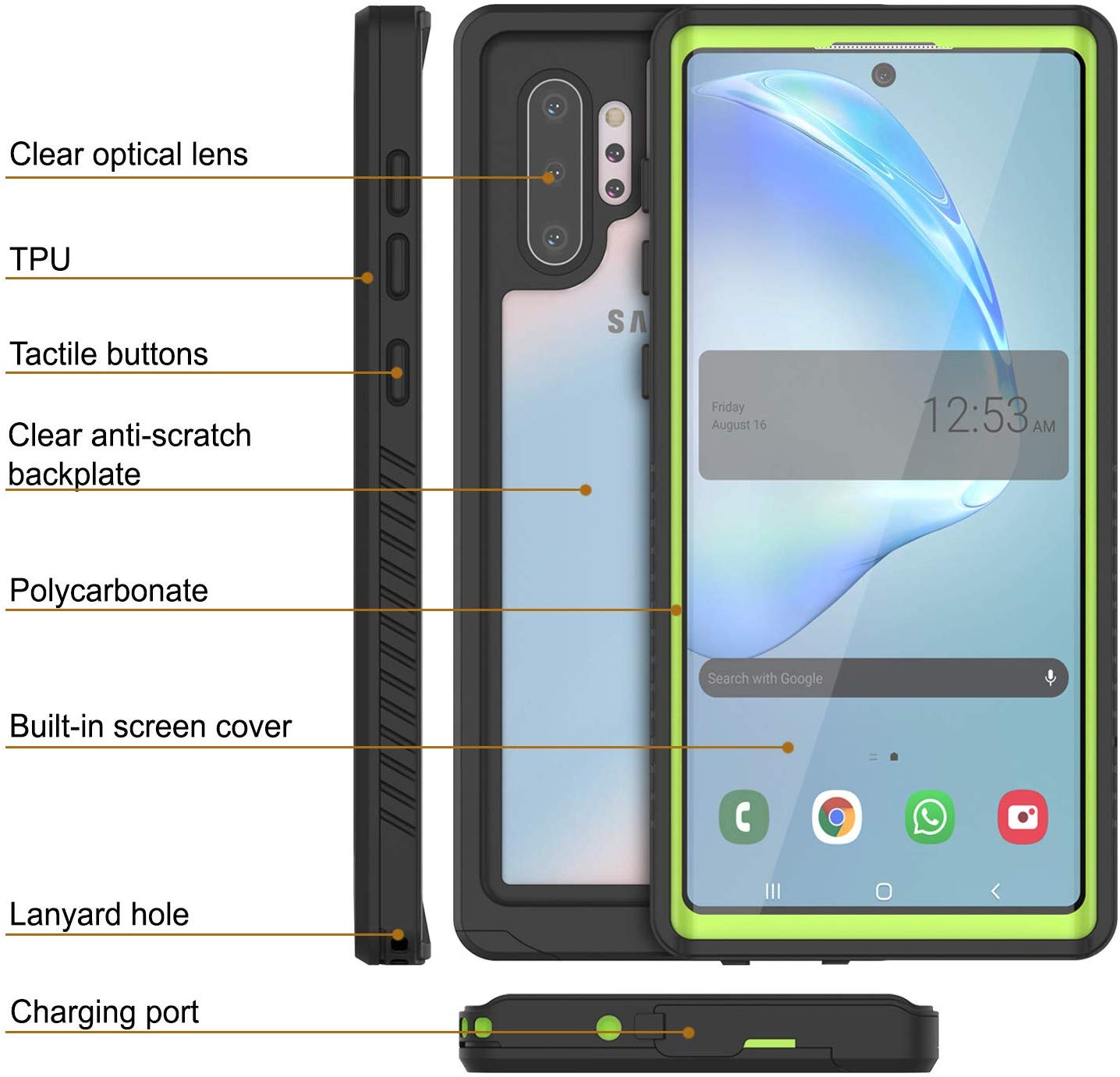 Galaxy Note 10+ Plus Case, Punkcase [Extreme Series] Armor Cover W/ Built In Screen Protector [Light Green]
