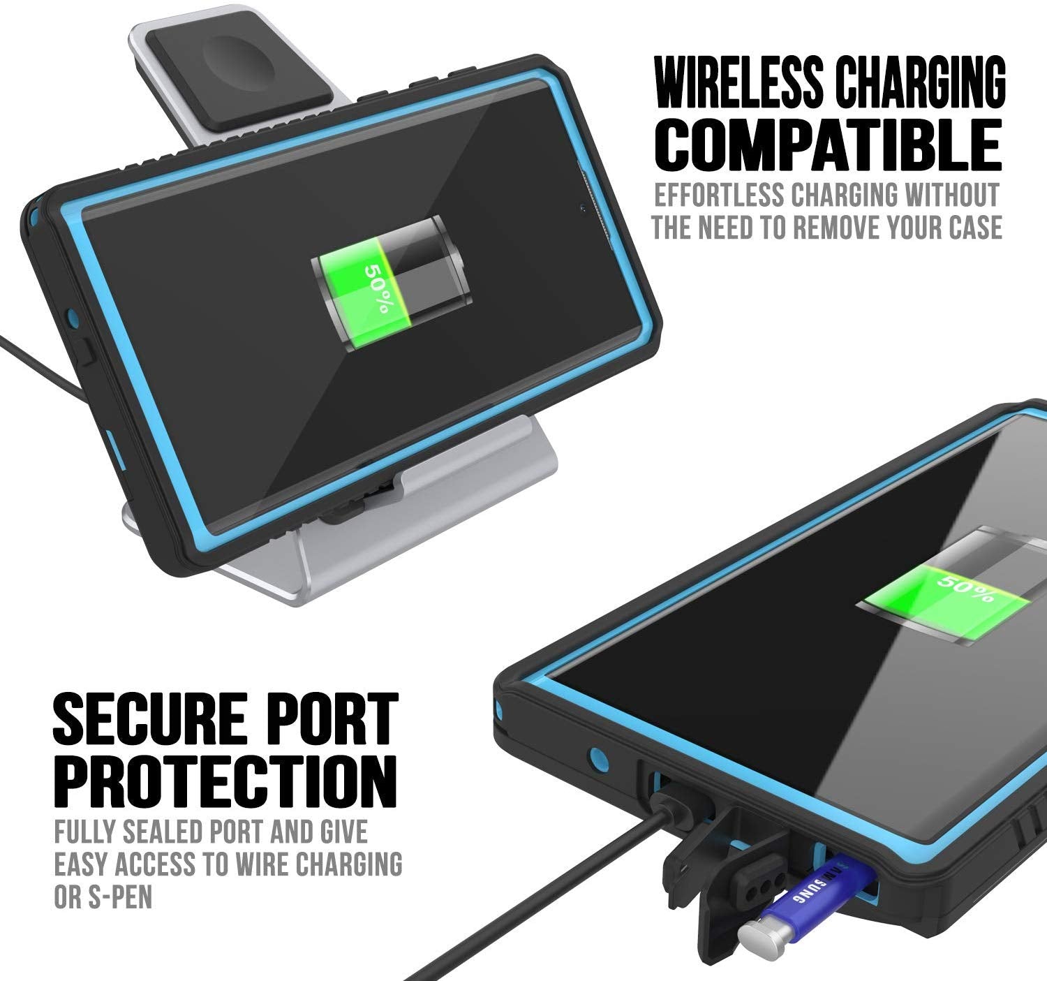 Galaxy Note 10+ Plus Case, Punkcase [Extreme Series] Armor Cover W/ Built In Screen Protector [Light Blue]