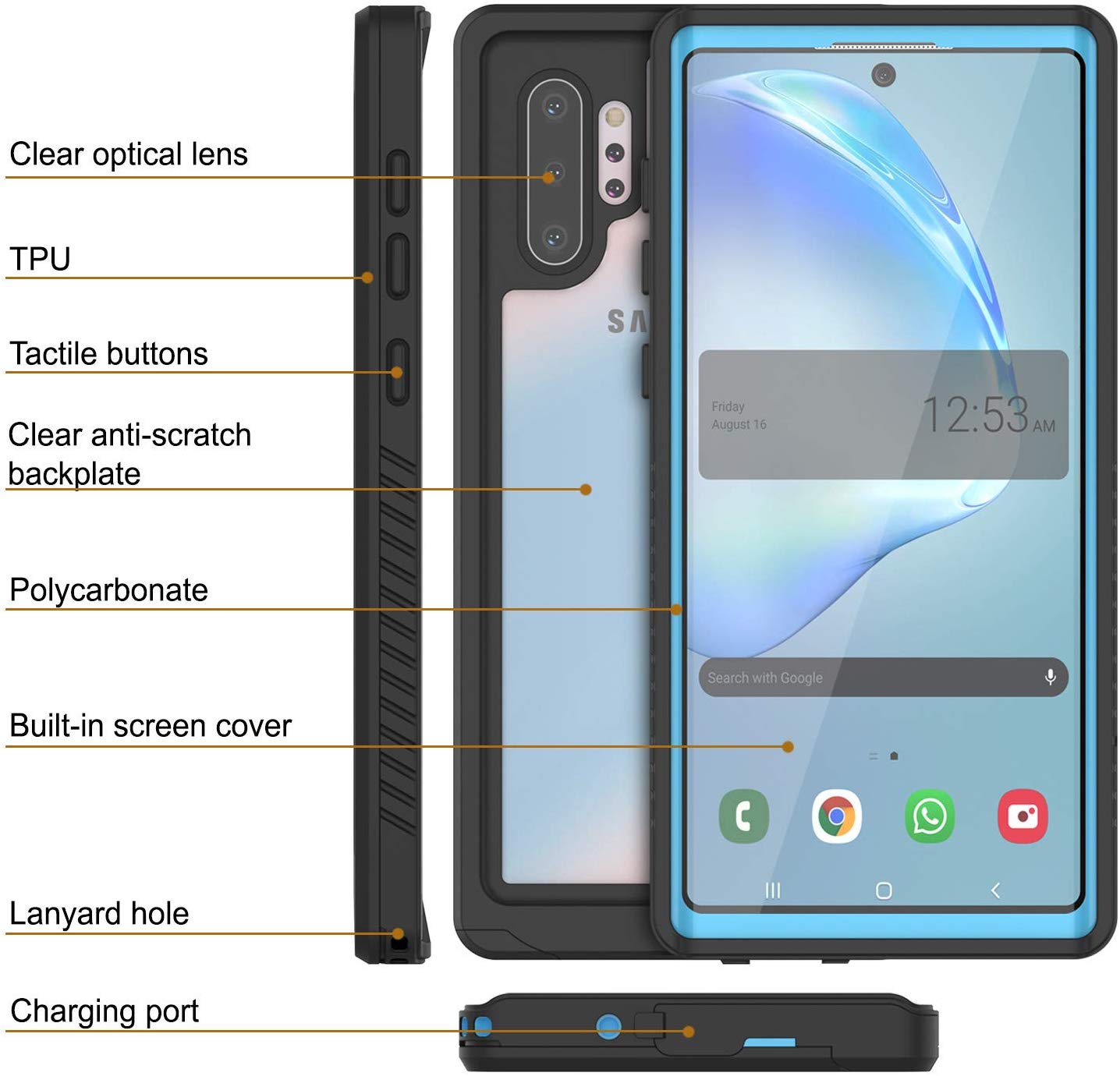 Galaxy Note 10+ Plus Case, Punkcase [Extreme Series] Armor Cover W/ Built In Screen Protector [Light Blue]