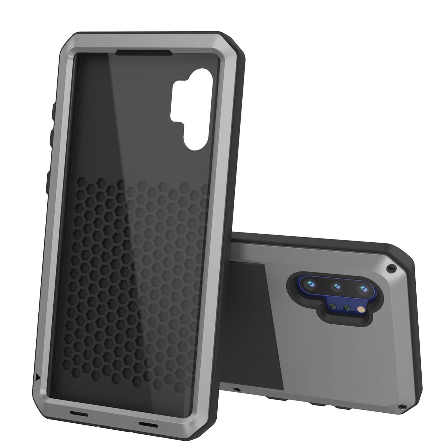 Galaxy Note 10+ Plus  Case, PUNKcase Metallic Silver Shockproof  Slim Metal Armor Case [Silver]