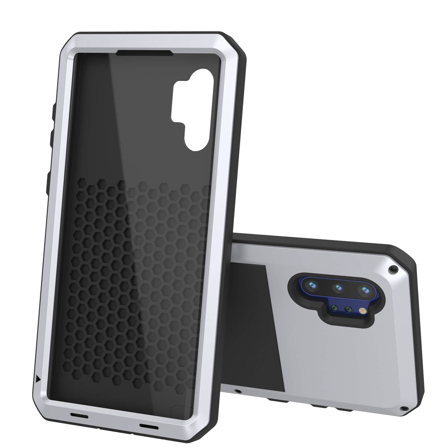 Galaxy Note 10+ Plus  Case, PUNKcase Metallic White Shockproof  Slim Metal Armor Case [White]