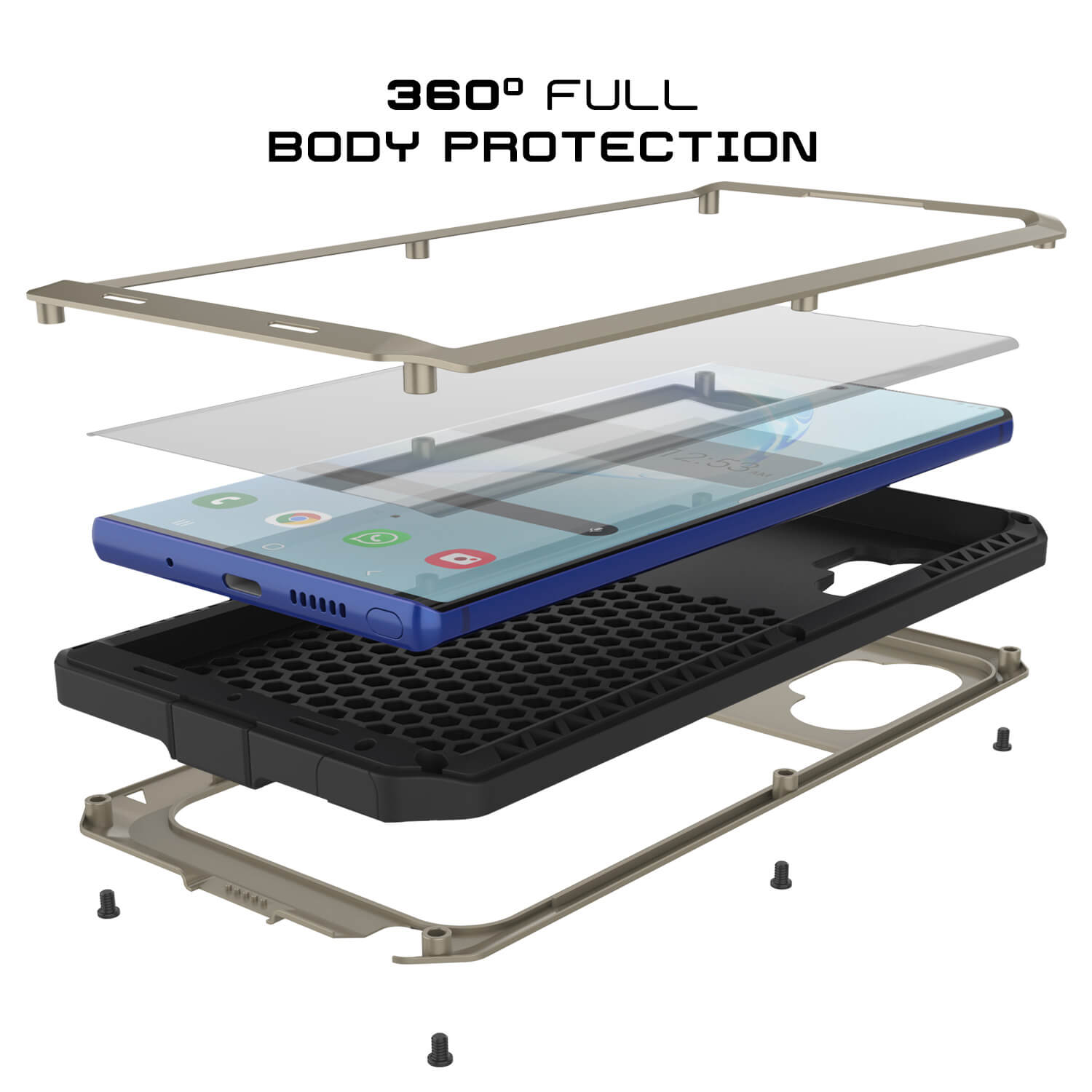 Galaxy Note 10+ Plus  Case, PUNKcase Metallic Gold Shockproof  Slim Metal Armor Case [Gold]