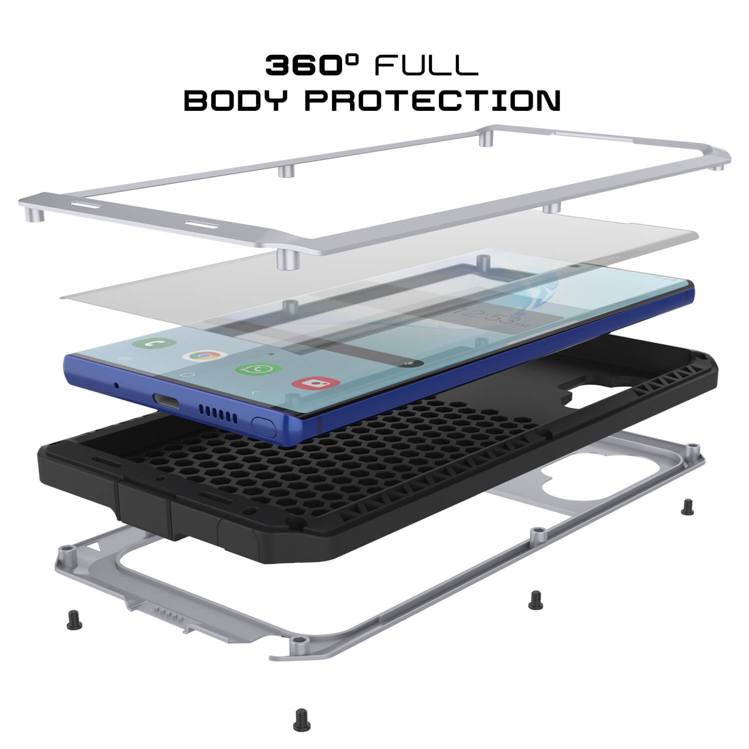 Galaxy Note 10+ Plus  Case, PUNKcase Metallic White Shockproof  Slim Metal Armor Case [White]