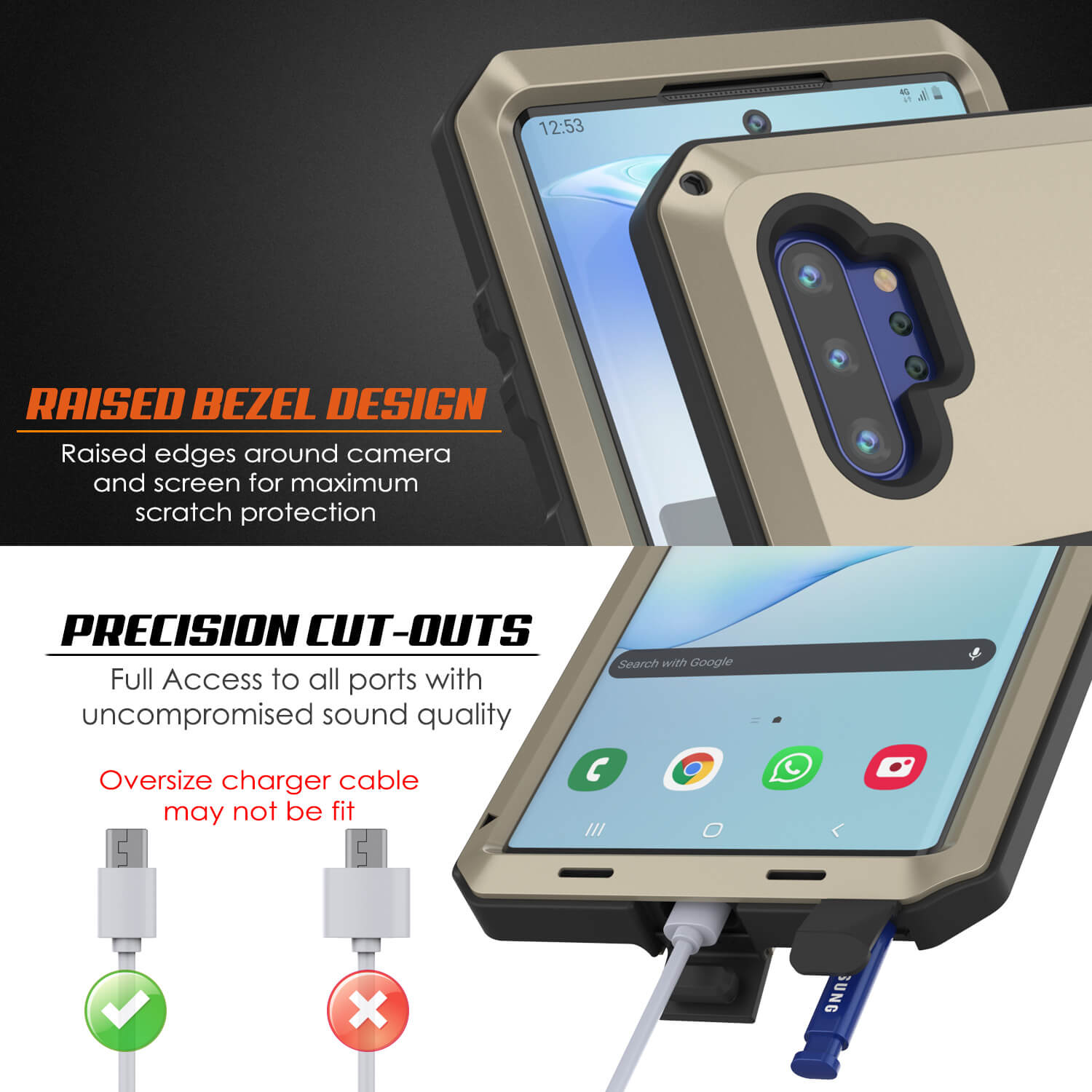 Galaxy Note 10+ Plus  Case, PUNKcase Metallic Gold Shockproof  Slim Metal Armor Case [Gold]