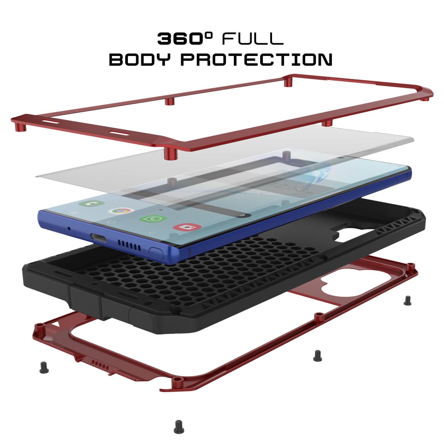 Galaxy Note 10+ Plus  Case, PUNKcase Metallic Red Shockproof  Slim Metal Armor Case [Red]