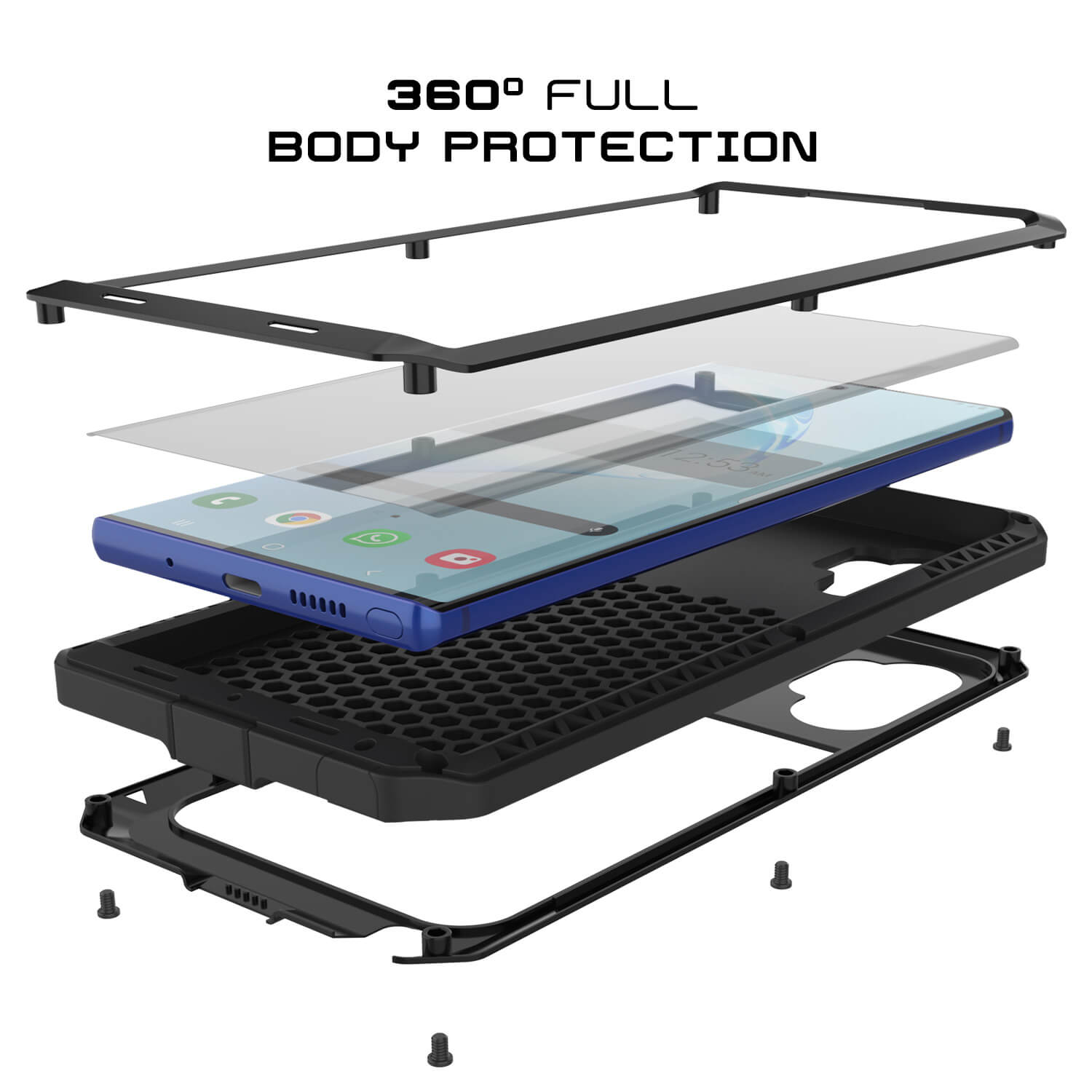 Galaxy Note 10+ Plus Case, PUNKcase Metallic Black Shockproof  Slim Metal Armor Case [Black]