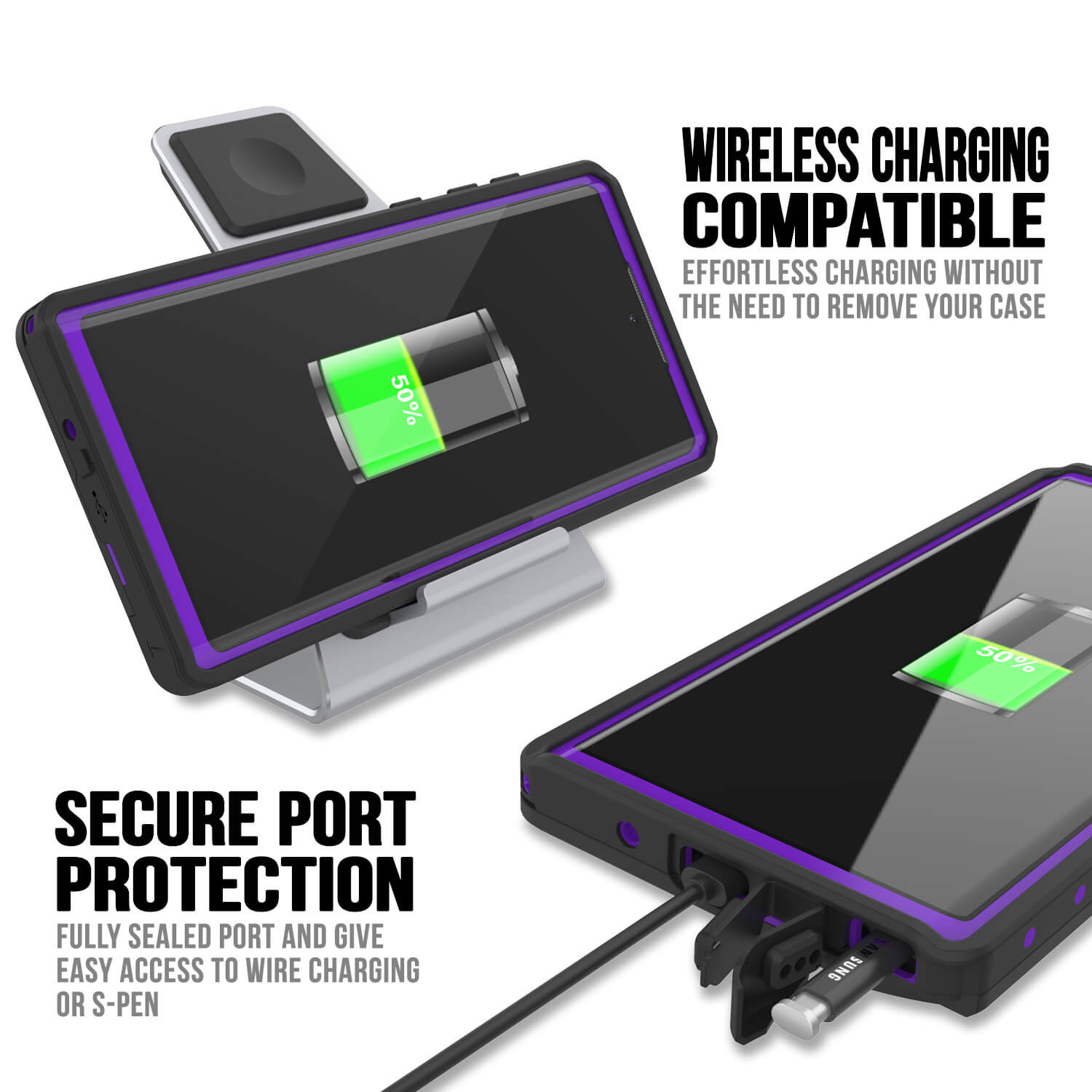 Galaxy Note 10+ Plus Waterproof Case, Punkcase Studstar Purple Series Thin Armor Cover