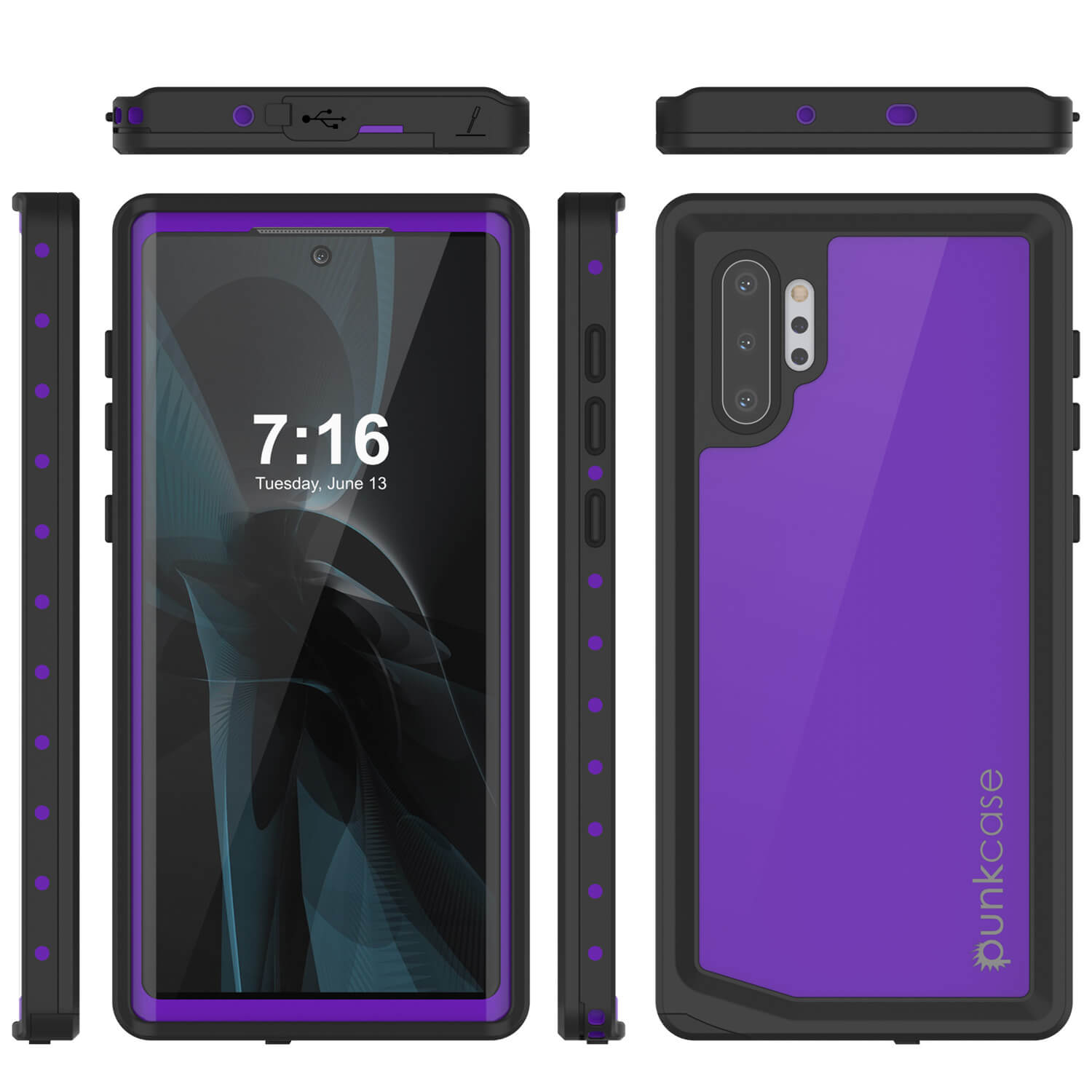 Galaxy Note 10+ Plus Waterproof Case, Punkcase Studstar Purple Series Thin Armor Cover