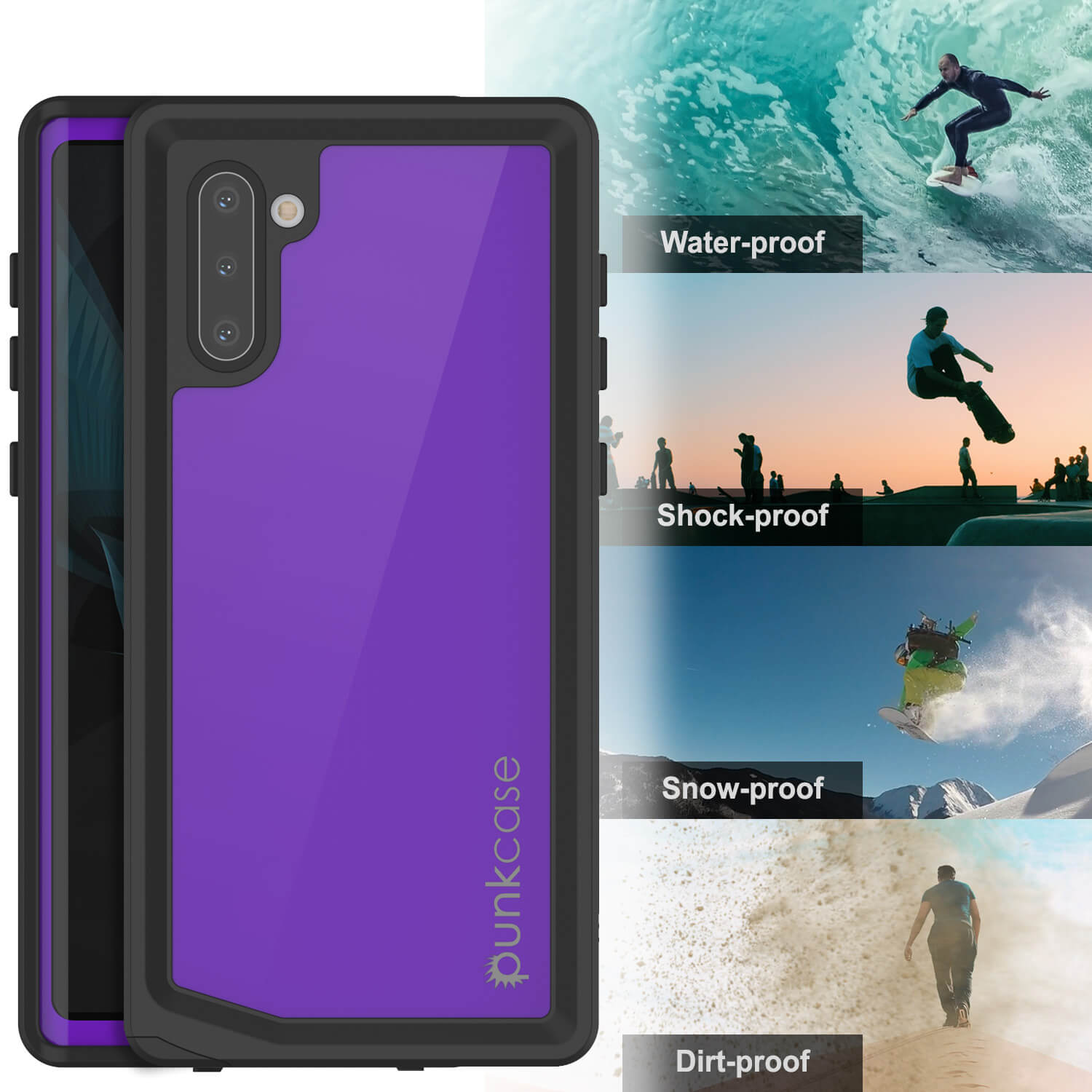 Galaxy Note 10 Waterproof Case, Punkcase Studstar Purple Series Thin Armor Cover