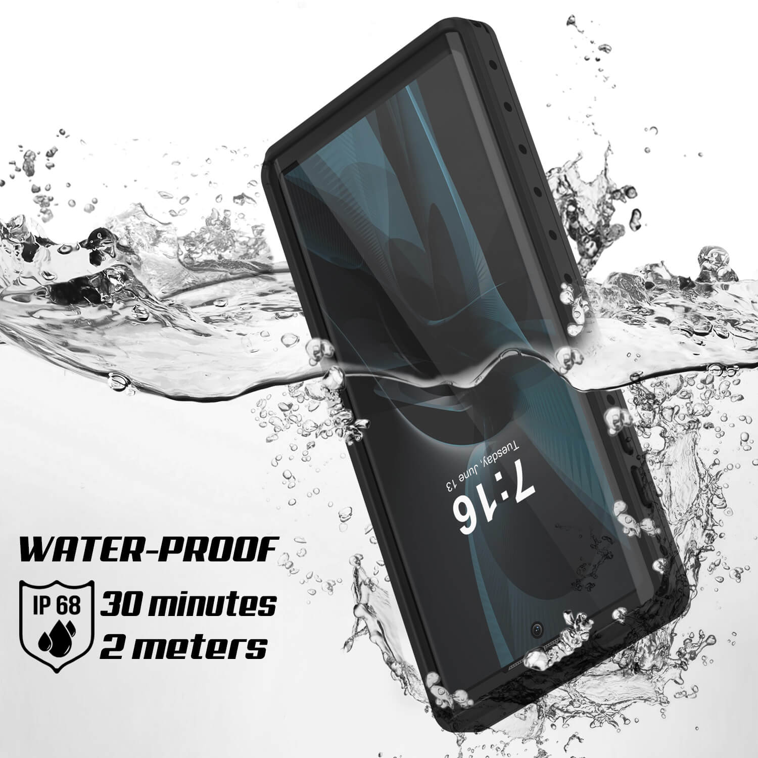 Galaxy Note 10 Waterproof Case, Punkcase Studstar Black Thin Armor Cover