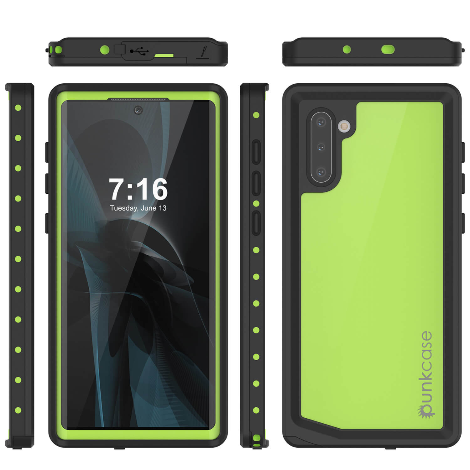 Galaxy Note 10 Waterproof Case, Punkcase Studstar Light Green Thin Armor Cover