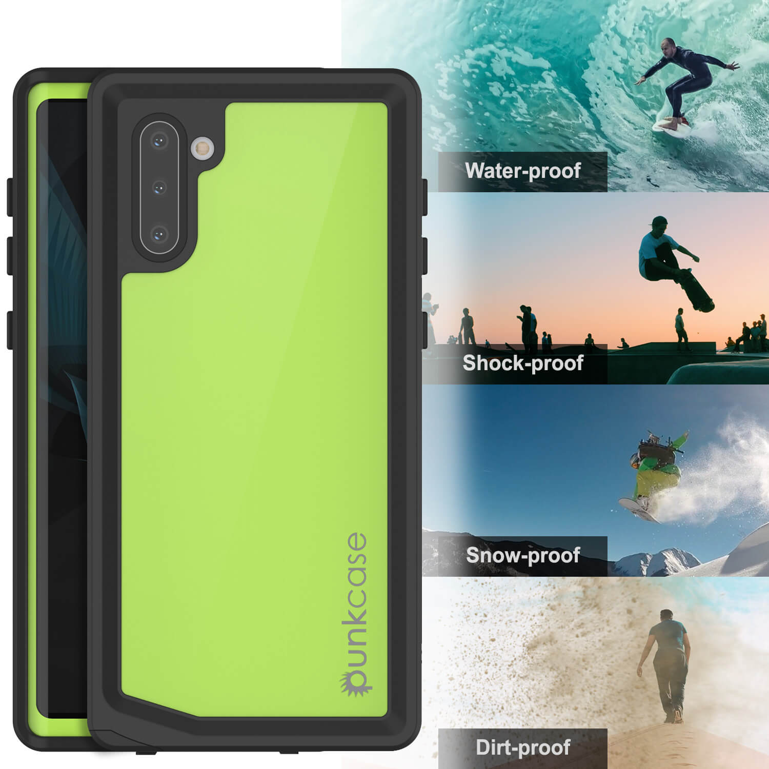 Galaxy Note 10 Waterproof Case, Punkcase Studstar Light Green Thin Armor Cover