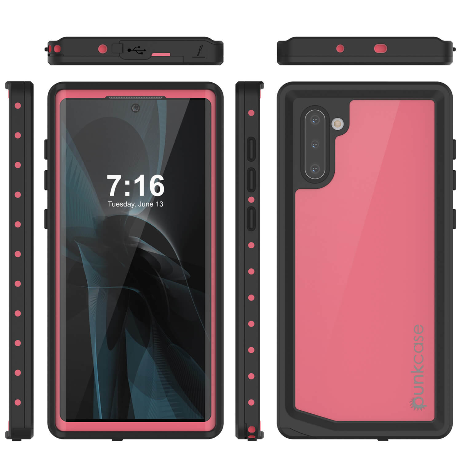Galaxy Note 10 Waterproof Case, Punkcase Studstar Pink Thin Armor Cover