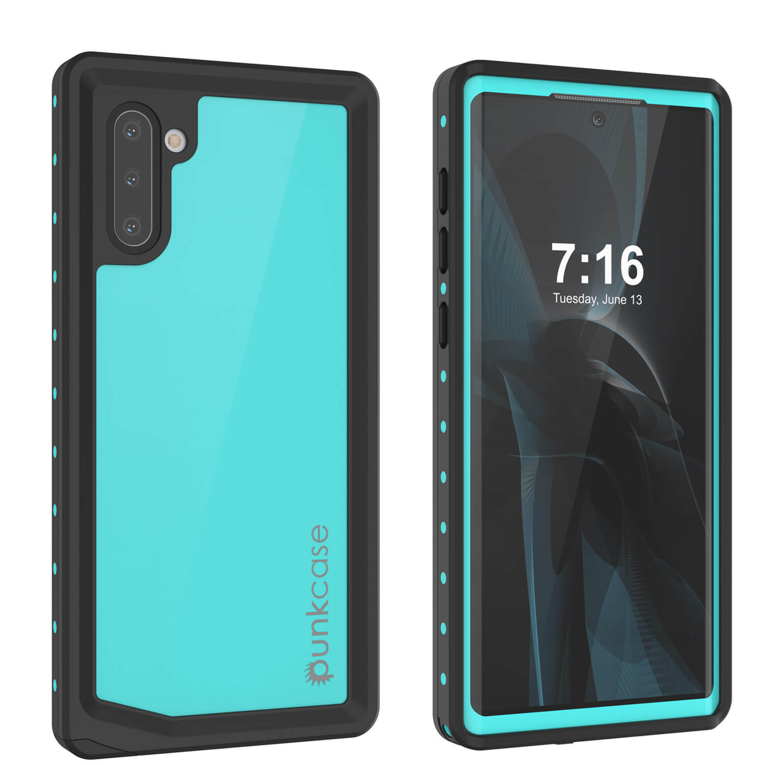 Galaxy Note 10 Waterproof Case, Punkcase Studstar Series Teal Thin Armor Cover