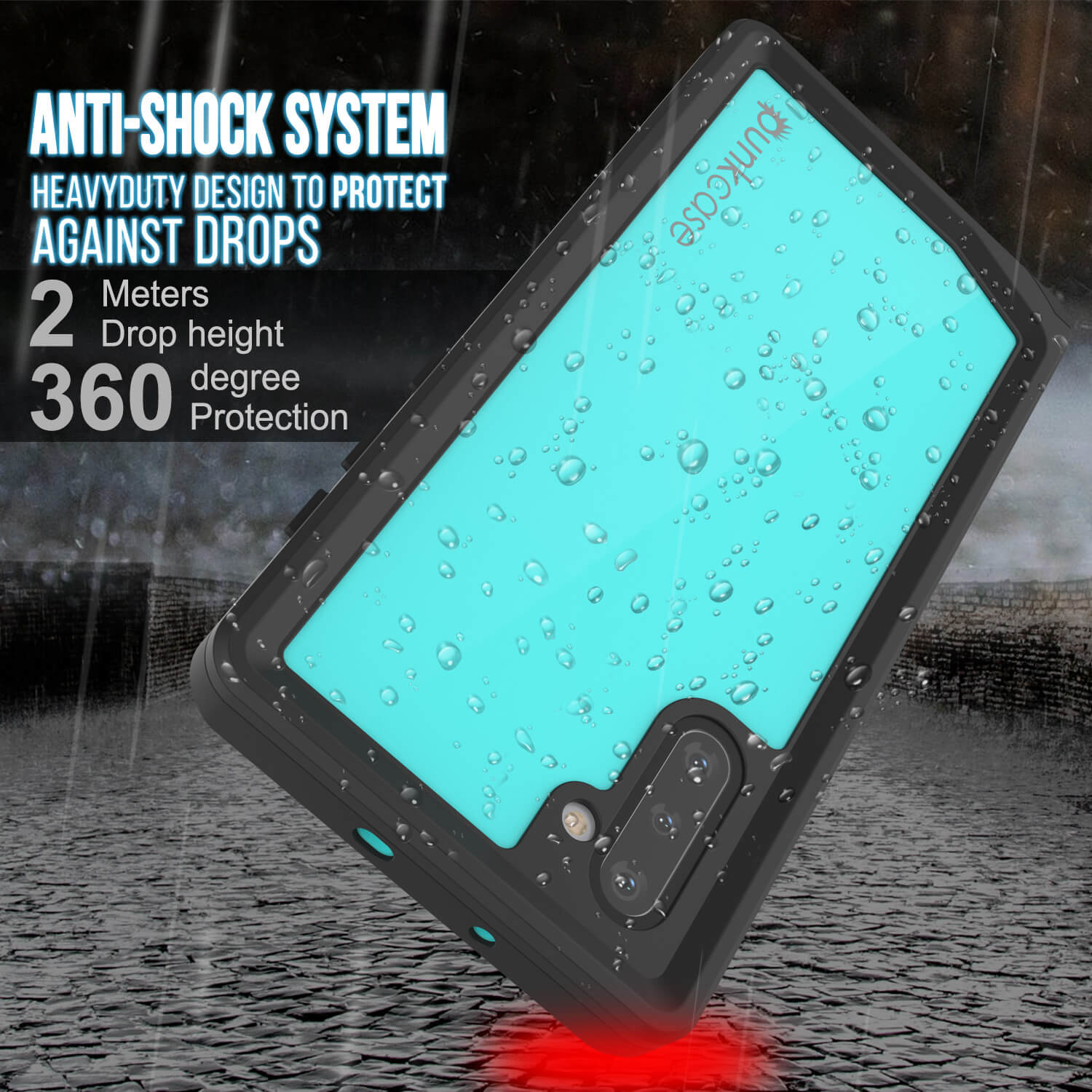 Galaxy Note 10 Waterproof Case, Punkcase Studstar Series Teal Thin Armor Cover