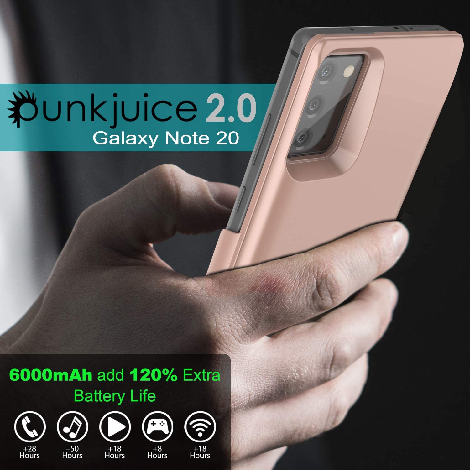 Galaxy Note 20 6000mAH Battery Charger PunkJuice 2.0 Slim Case [Rose-Gold]