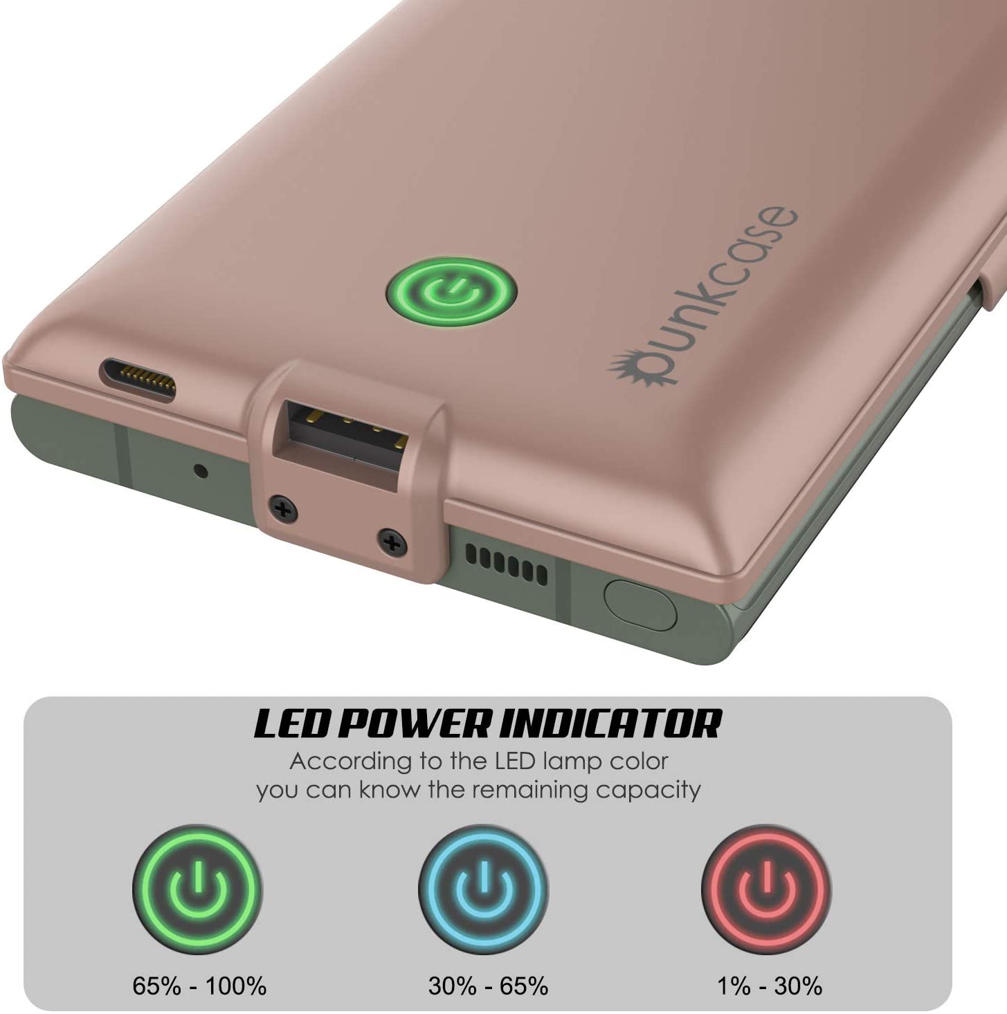Galaxy Note 20 Ultra 6000mAH Battery Charger PunkJuice 2.0 Slim Case [Rose-Gold]
