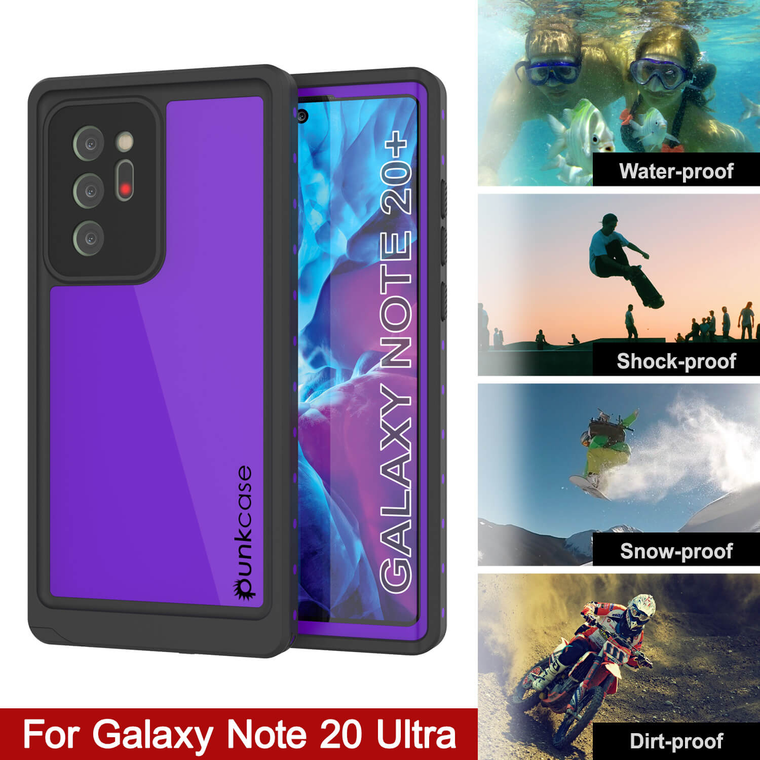 Galaxy Note 20 Ultra Waterproof Case, Punkcase Studstar Purple Series Thin Armor Cover