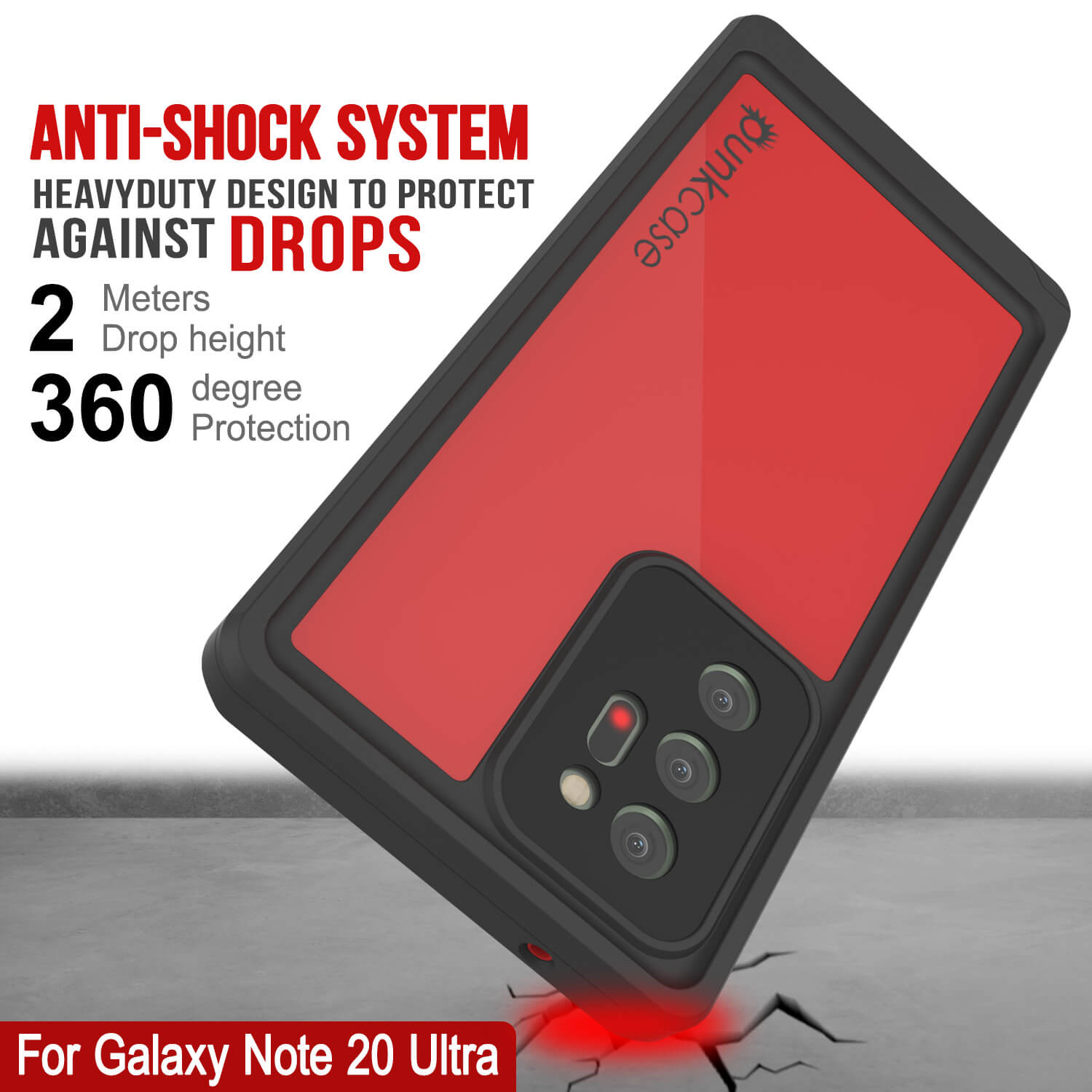Galaxy Note 20 Ultra Waterproof Case, Punkcase Studstar Red Series Thin Armor Cover