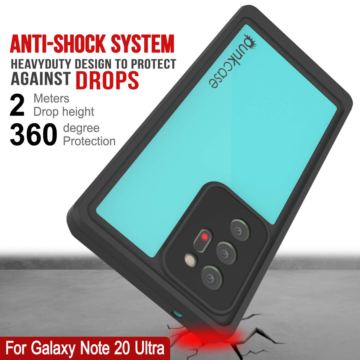 Galaxy Note 20 Ultra Waterproof Case, Punkcase Studstar Series Teal Thin Armor Cover