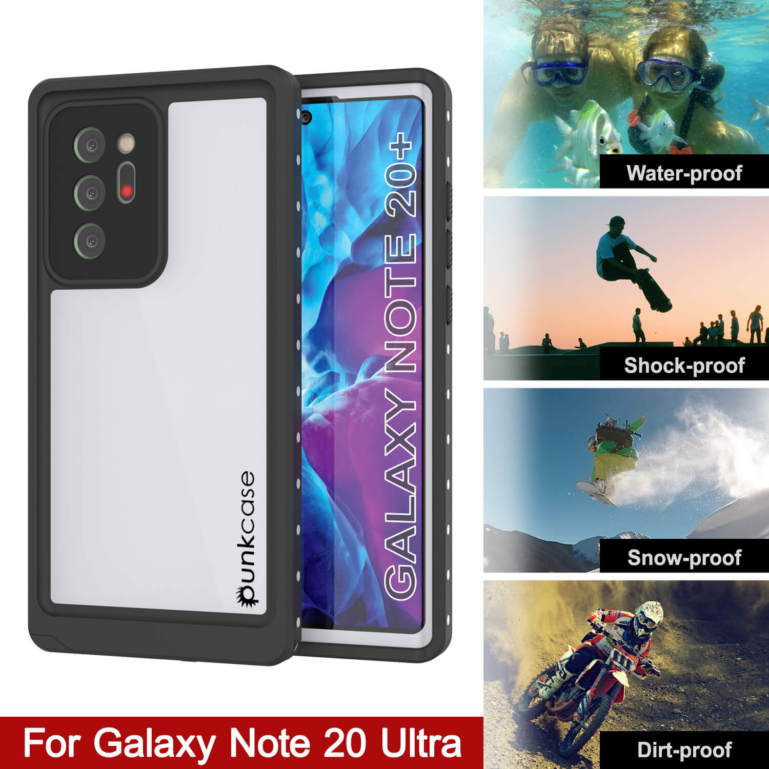 Galaxy Note 20 Ultra Waterproof Case, Punkcase Studstar White Thin Armor Cover