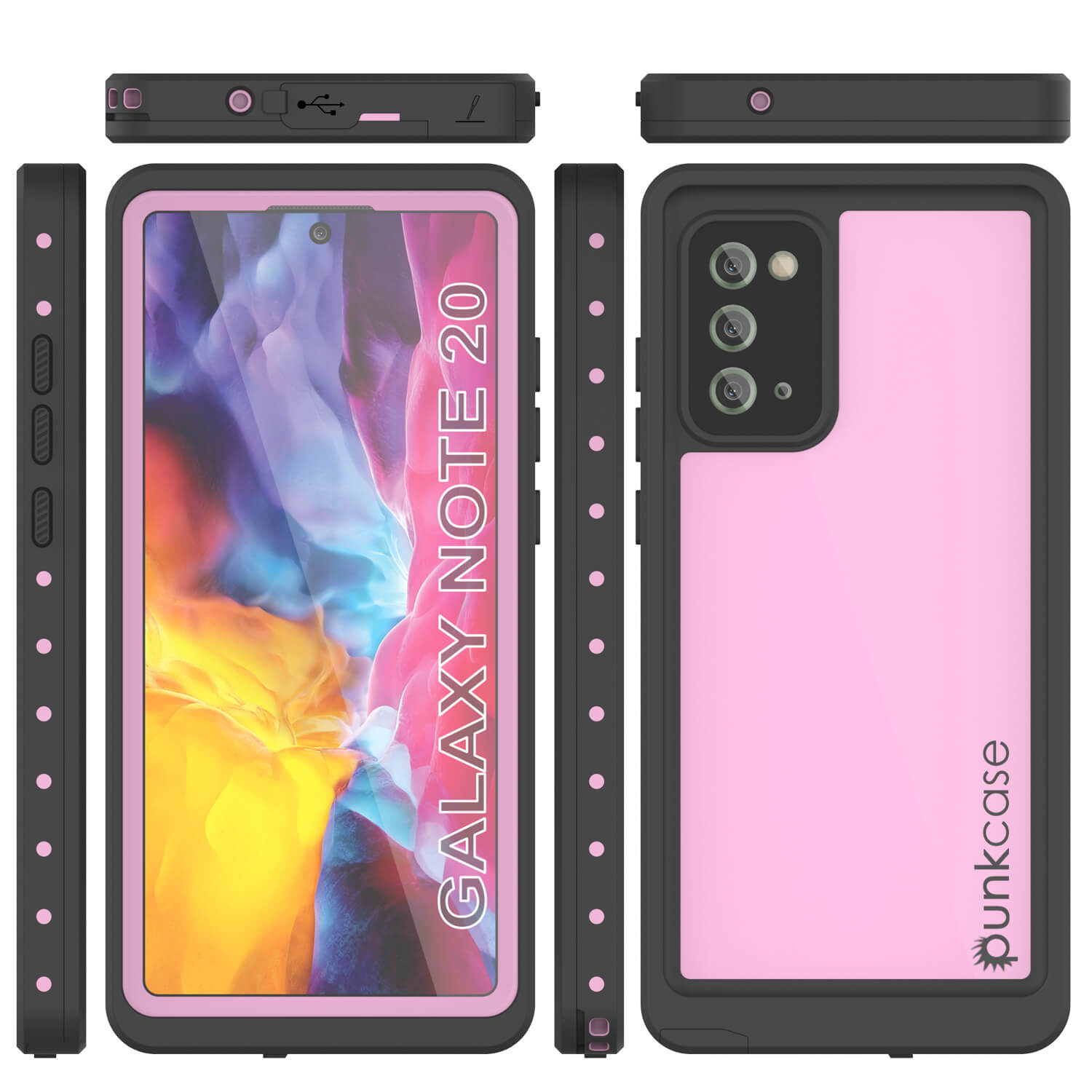 Galaxy Note 20 Waterproof Case, Punkcase Studstar Pink Thin Armor Cover