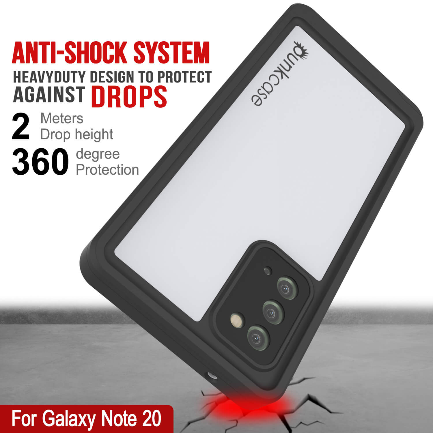 Galaxy Note 20 Waterproof Case, Punkcase Studstar White Thin Armor Cover