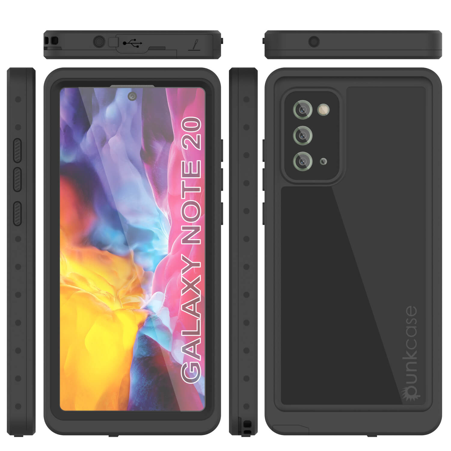 Galaxy Note 20 Waterproof Case, Punkcase Studstar Black Thin Armor Cover