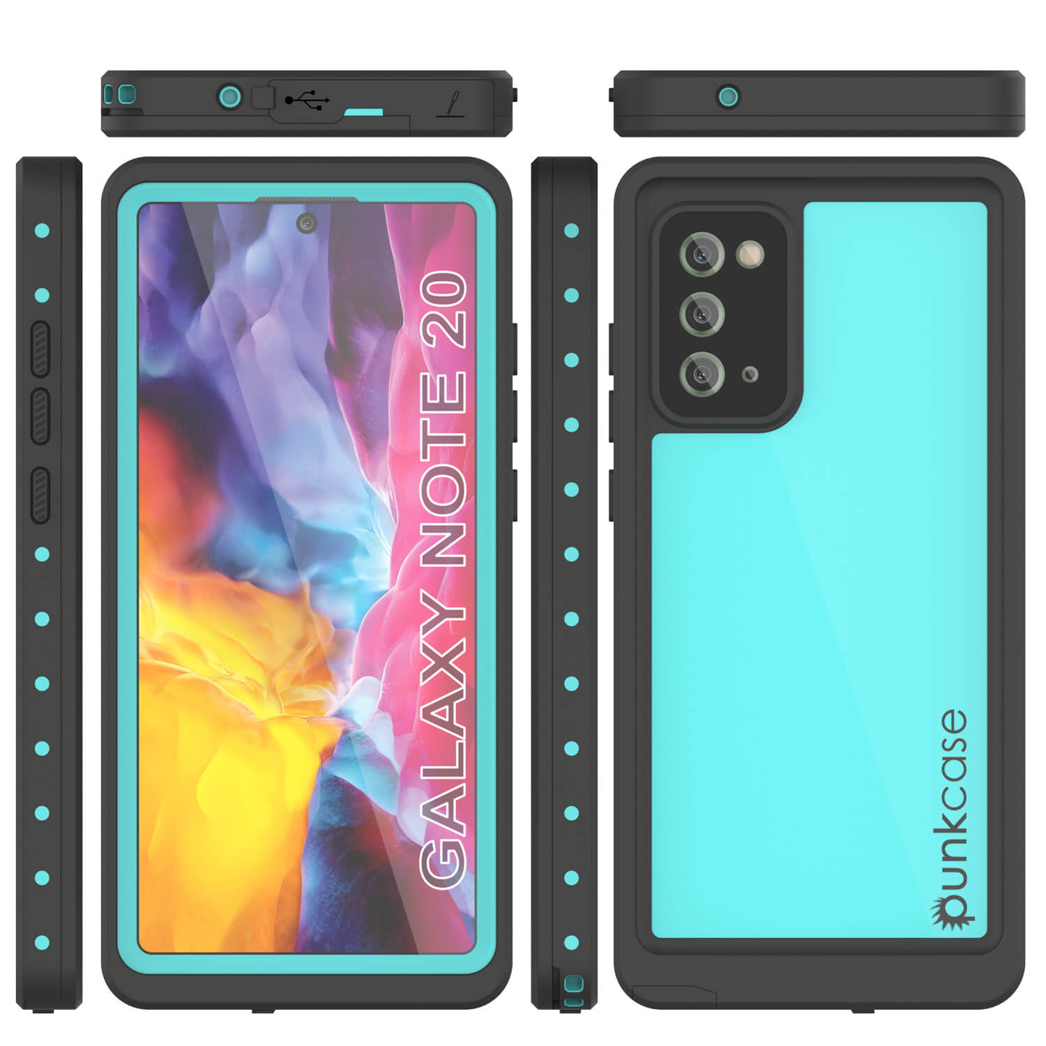 Galaxy Note 20 Waterproof Case, Punkcase Studstar Series Teal Thin Armor Cover