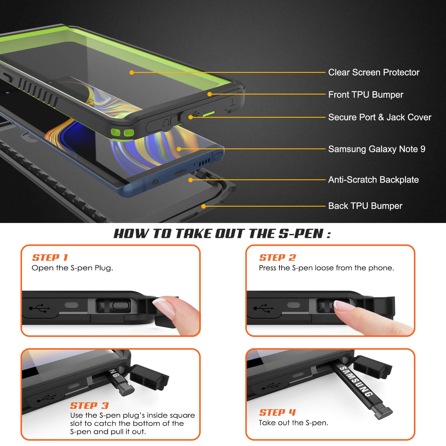 Galaxy Note 9 Case, Punkcase [Extreme Series] Armor Cover W/ Built In Screen Protector [Light Green]