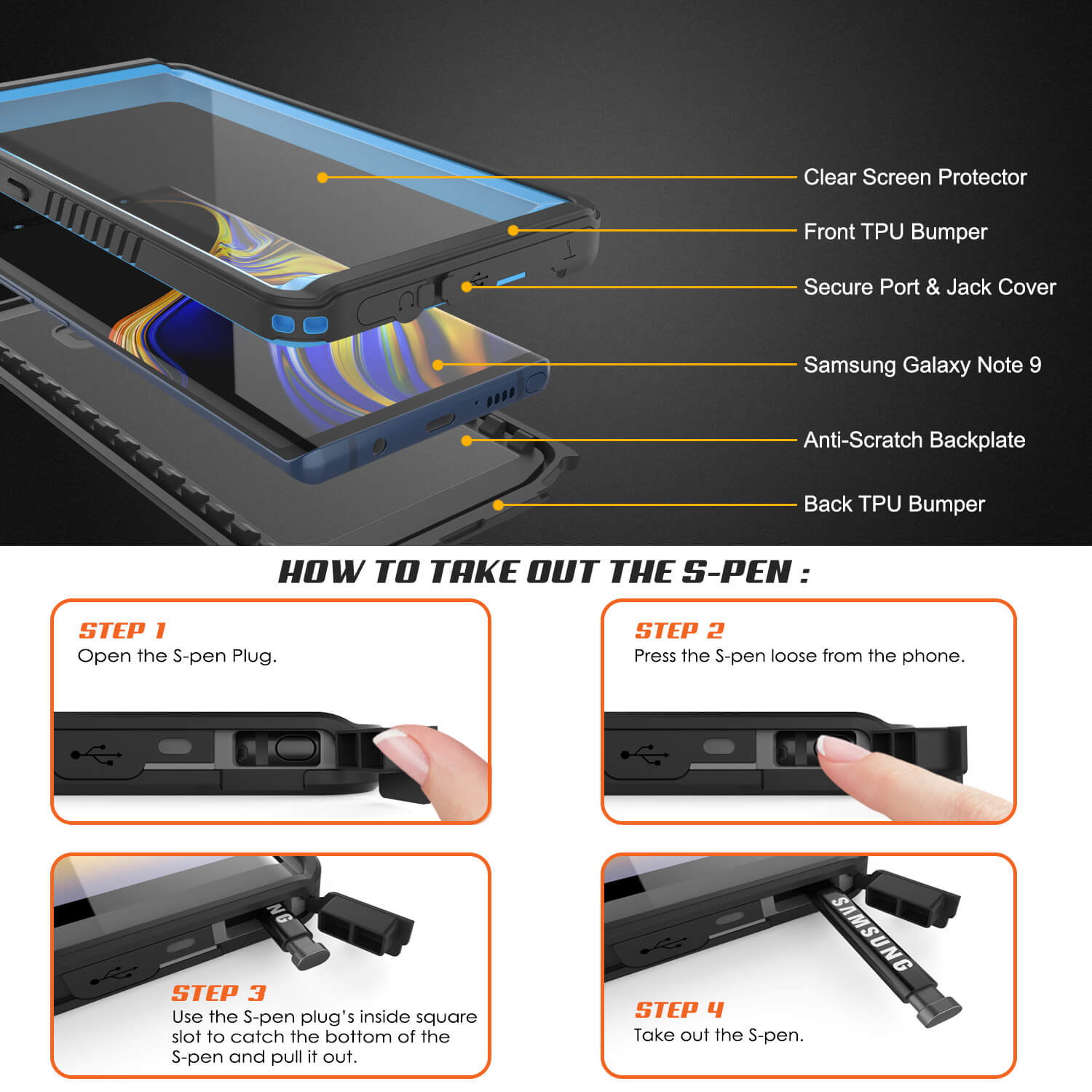 Galaxy Note 9 Case, Punkcase [Extreme Series] Armor Cover W/ Built In Screen Protector [Light Blue]