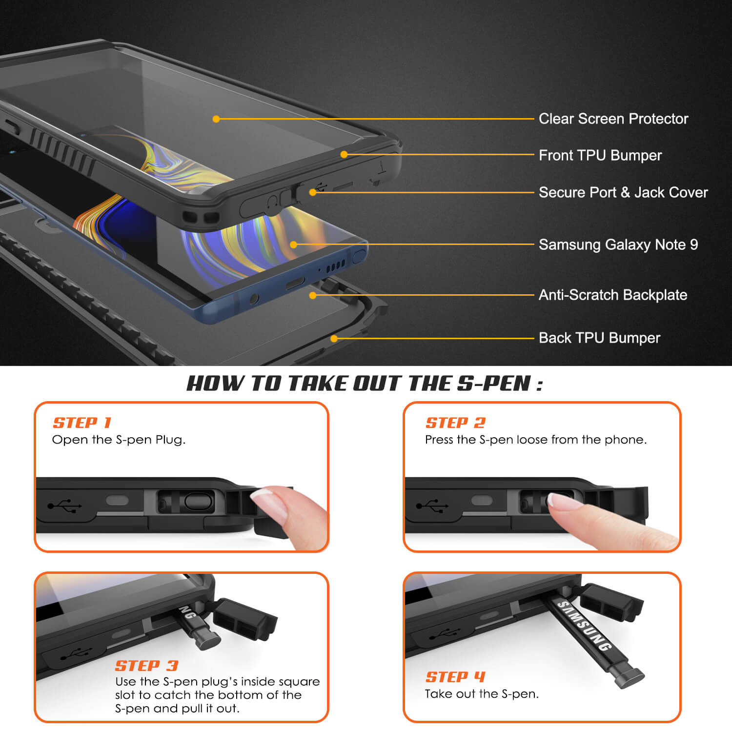 Galaxy Note 9 Case, Punkcase [Extreme Series] Armor Cover W/ Built In Screen Protector [Black]