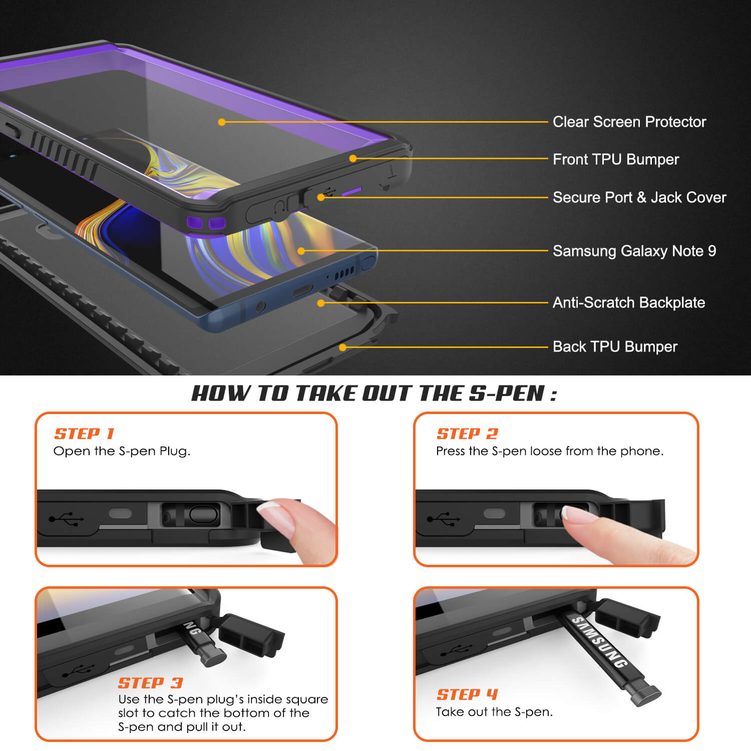 Galaxy Note 9 Case, Punkcase [Extreme Series] Armor Cover W/ Built In Screen Protector [Purple]