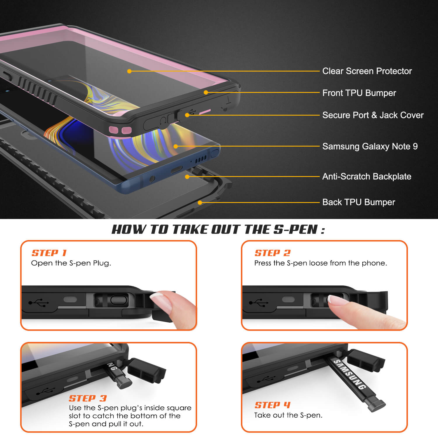 Galaxy Note 9 Case, Punkcase [Extreme Series] Armor Cover W/ Built In Screen Protector [Pink]