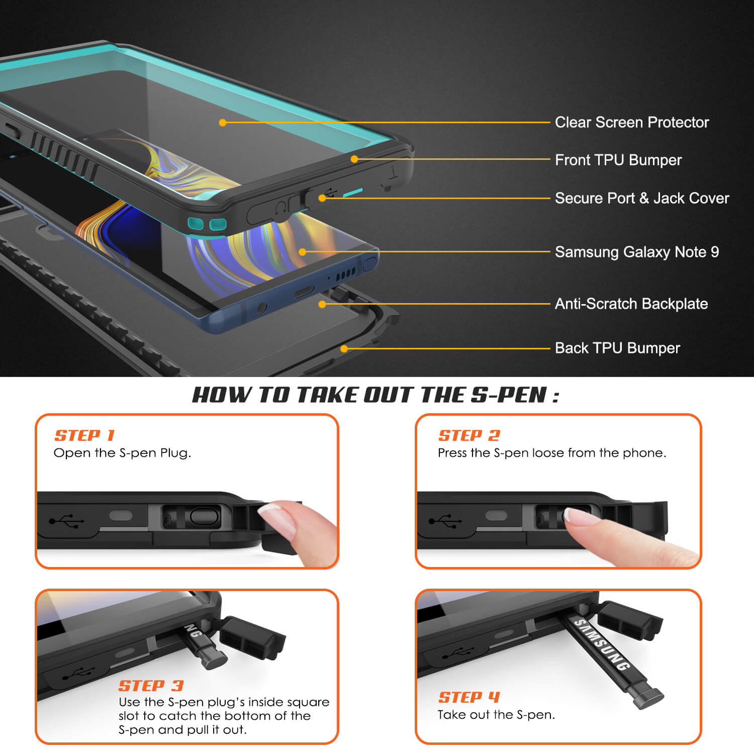 Galaxy Note 9 Case, Punkcase [Extreme Series] Armor Cover W/ Built In Screen Protector [Teal]