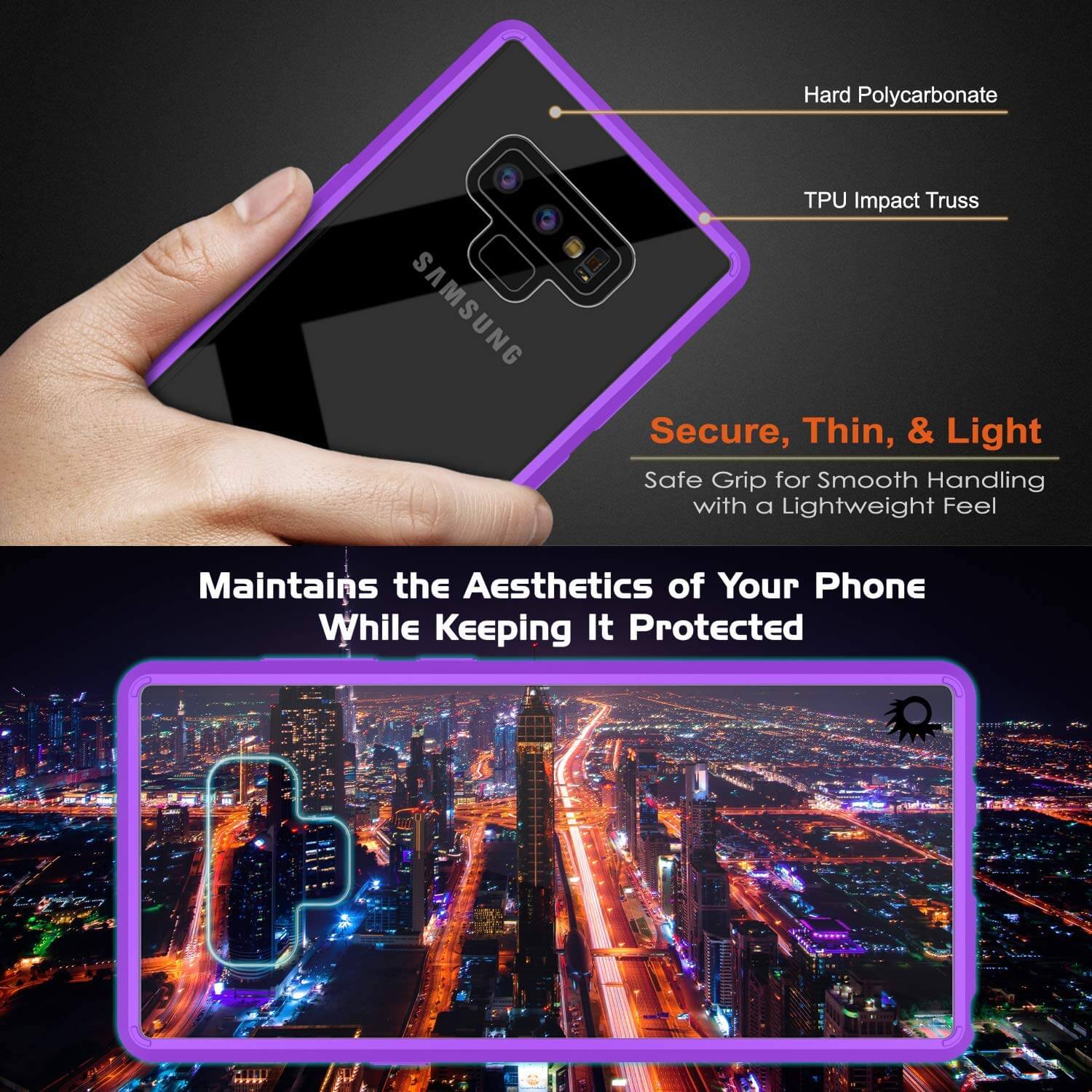Galaxy Note 9 Punkcase Lucid-2.0 Series Slim Fit Armor Purple Case Cover