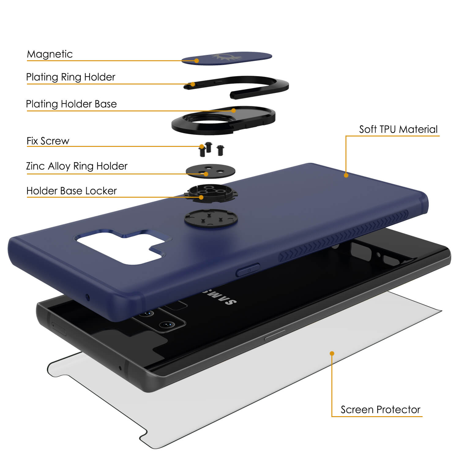 Galaxy Note 9 Case, Punkcase Magnetix  Protective TPU Cover W/ Tempered Glass Screen Protector & Kickstand [blue]