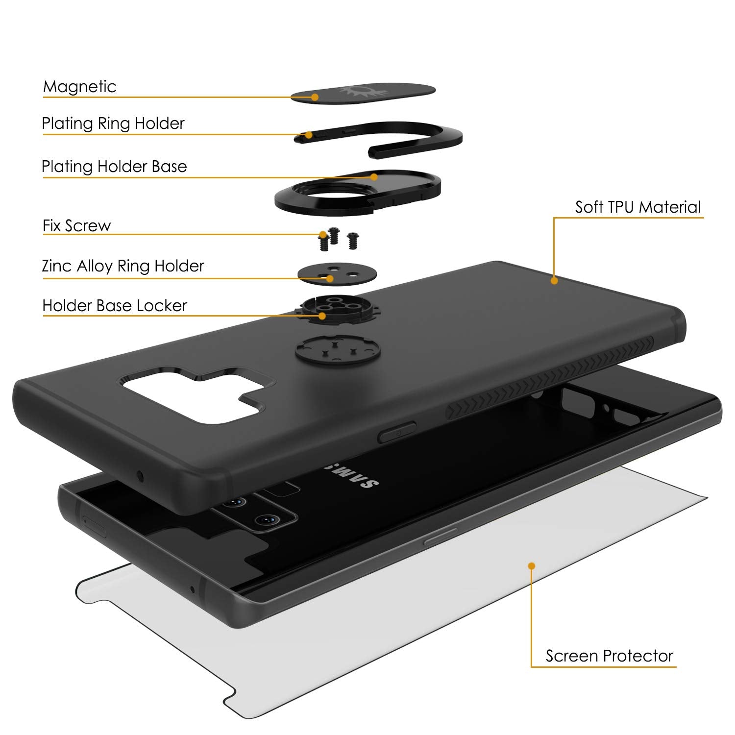 Galaxy Note 9 Case, Punkcase Magnetix  Protective TPU Cover W/ Tempered Glass Screen Protector & Kickstand [black]