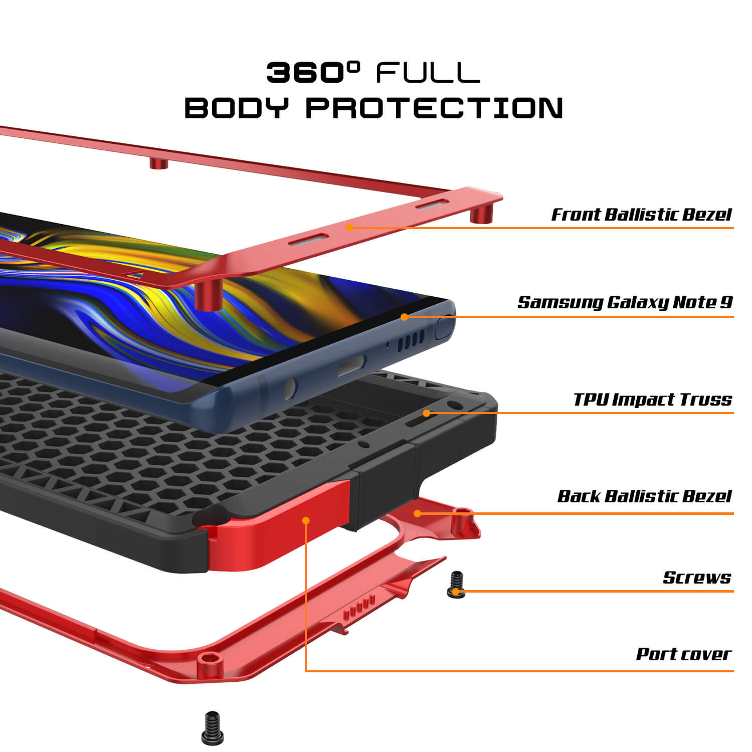 Galaxy Note 9  Case, PUNKcase Metallic Red Shockproof  Slim Metal Armor Case [Red]