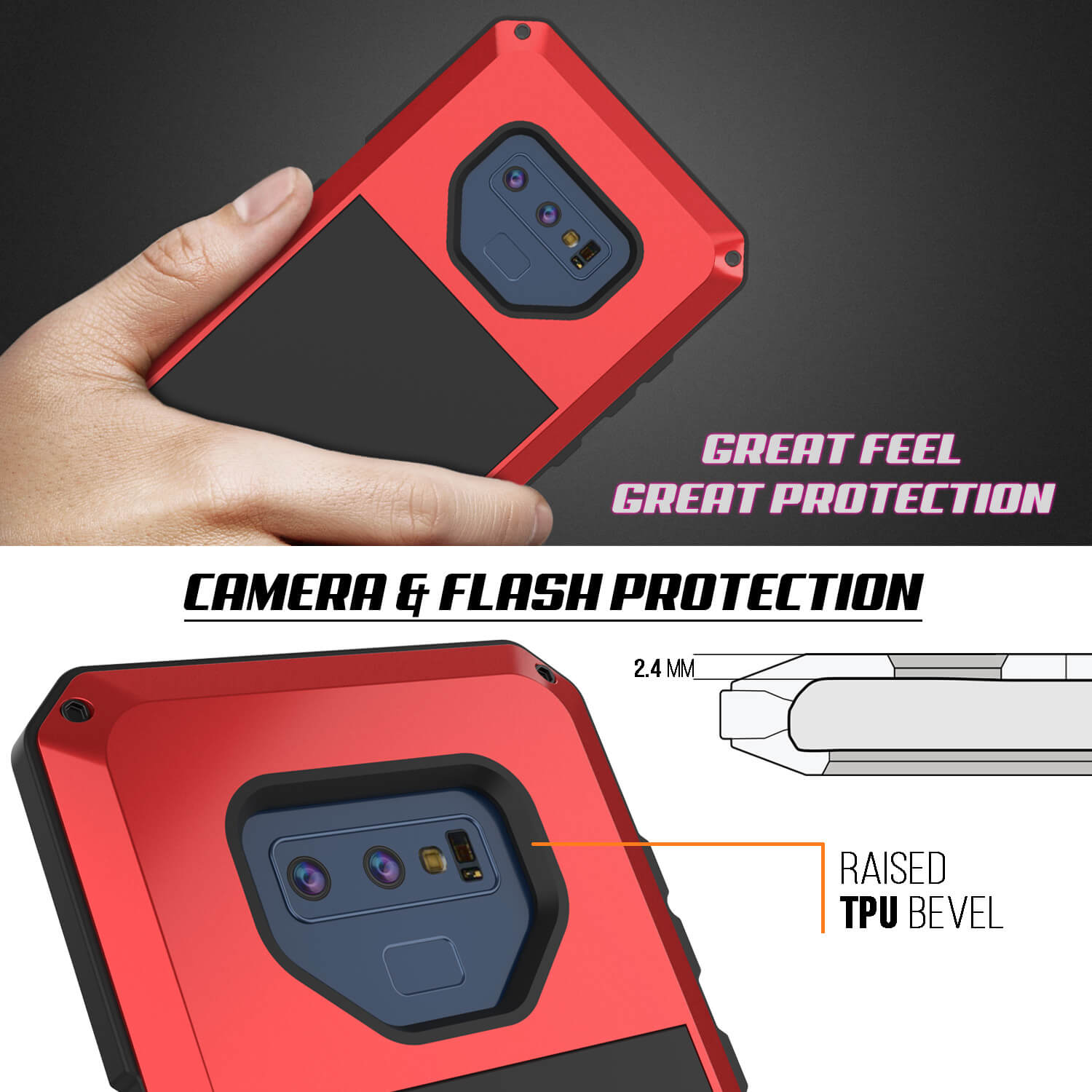Galaxy Note 9  Case, PUNKcase Metallic Red Shockproof  Slim Metal Armor Case [Red]