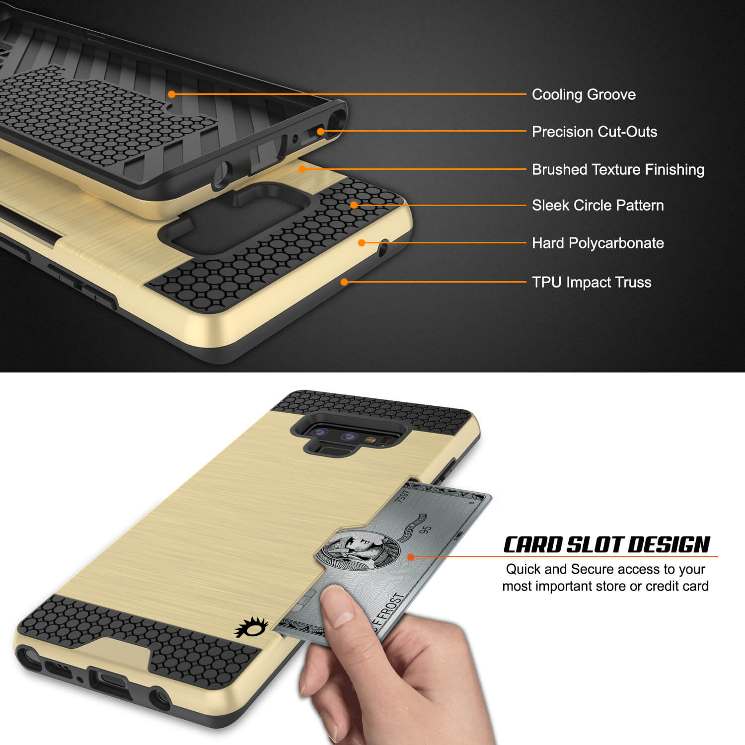 Galaxy Note 9 Case, PUNKcase [SLOT Series] Slim Fit  Samsung Note 9 [Gold]