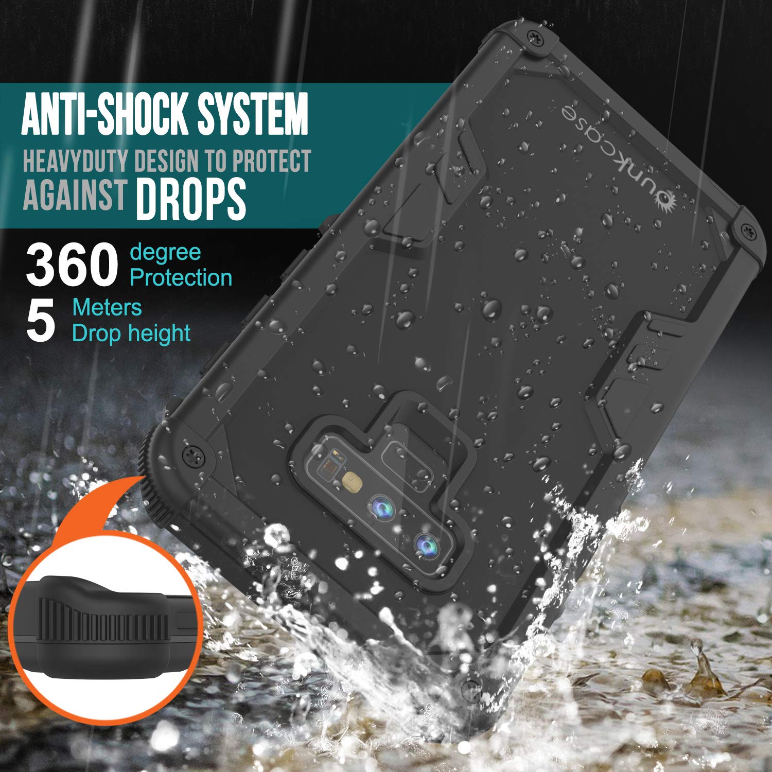 Punkcase Galaxy Note 9 Waterproof Case [Navy Seal Extreme Series] Armor Cover W/ Built In Screen Protector [Black]