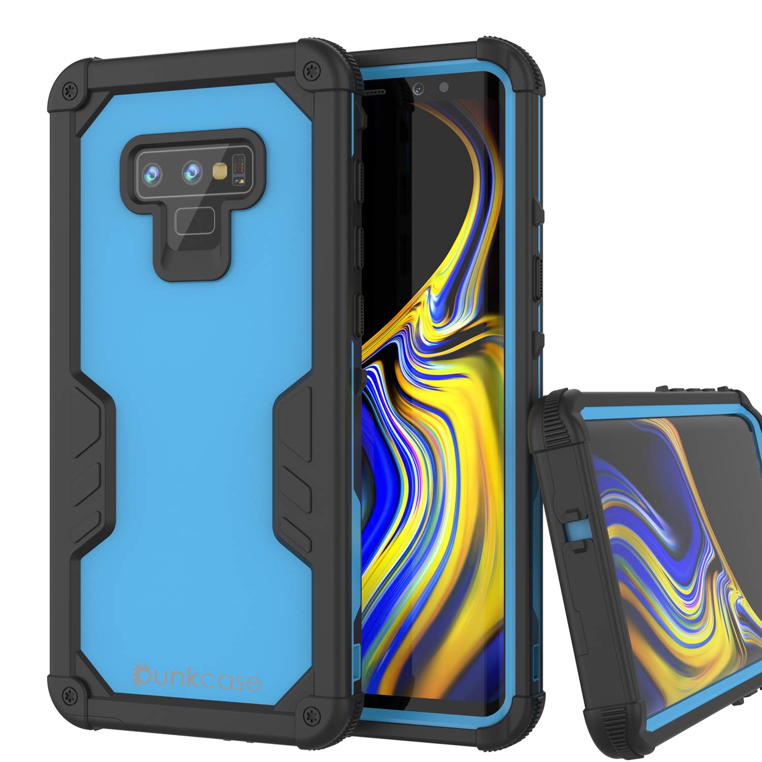 Punkcase Galaxy Note 9 Waterproof Case [Navy Seal Extreme Series] Armor Cover W/ Built In Screen Protector [Light Blue]