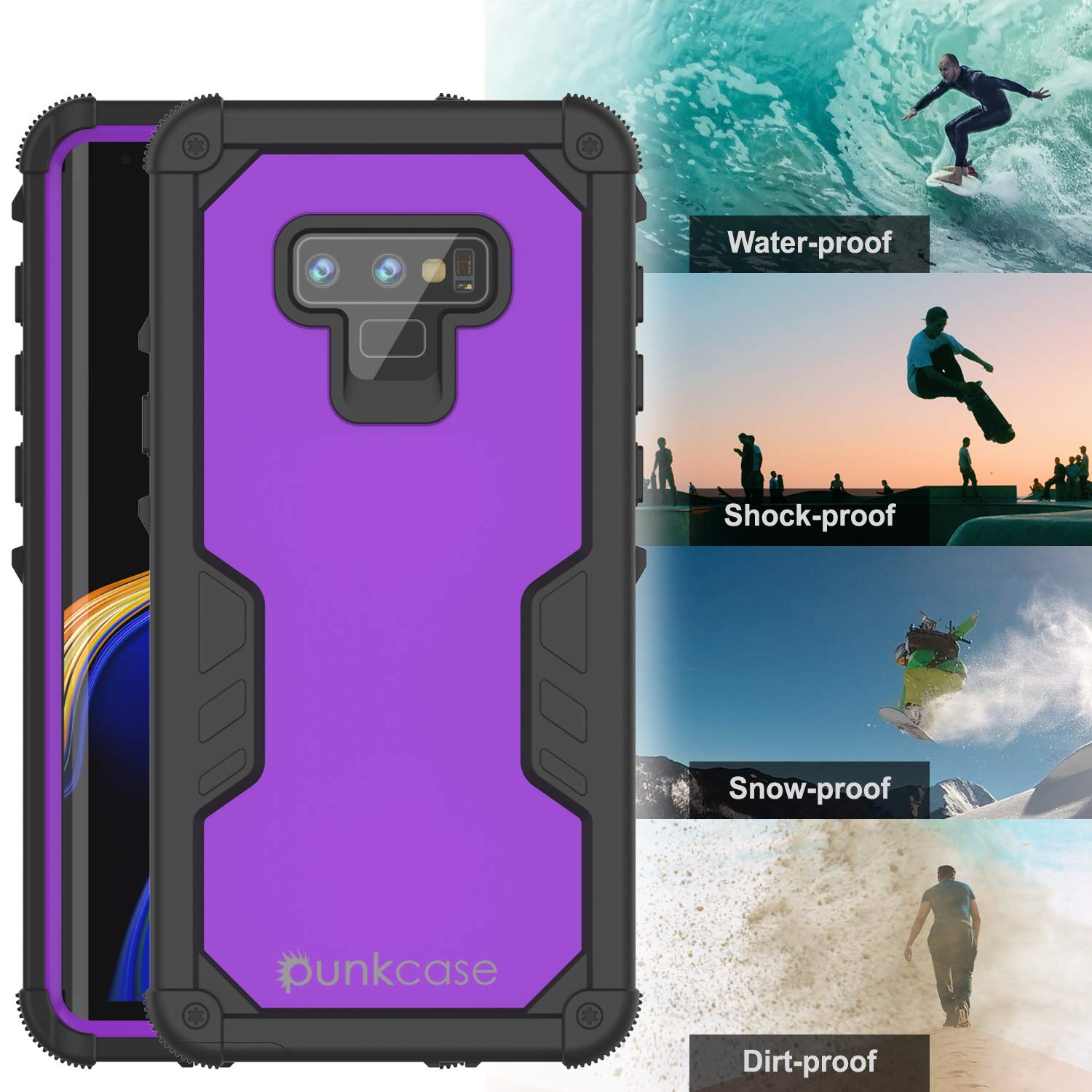 Punkcase Galaxy Note 9 Waterproof Case [Navy Seal Extreme Series] Armor Cover W/ Built In Screen Protector [Purple]