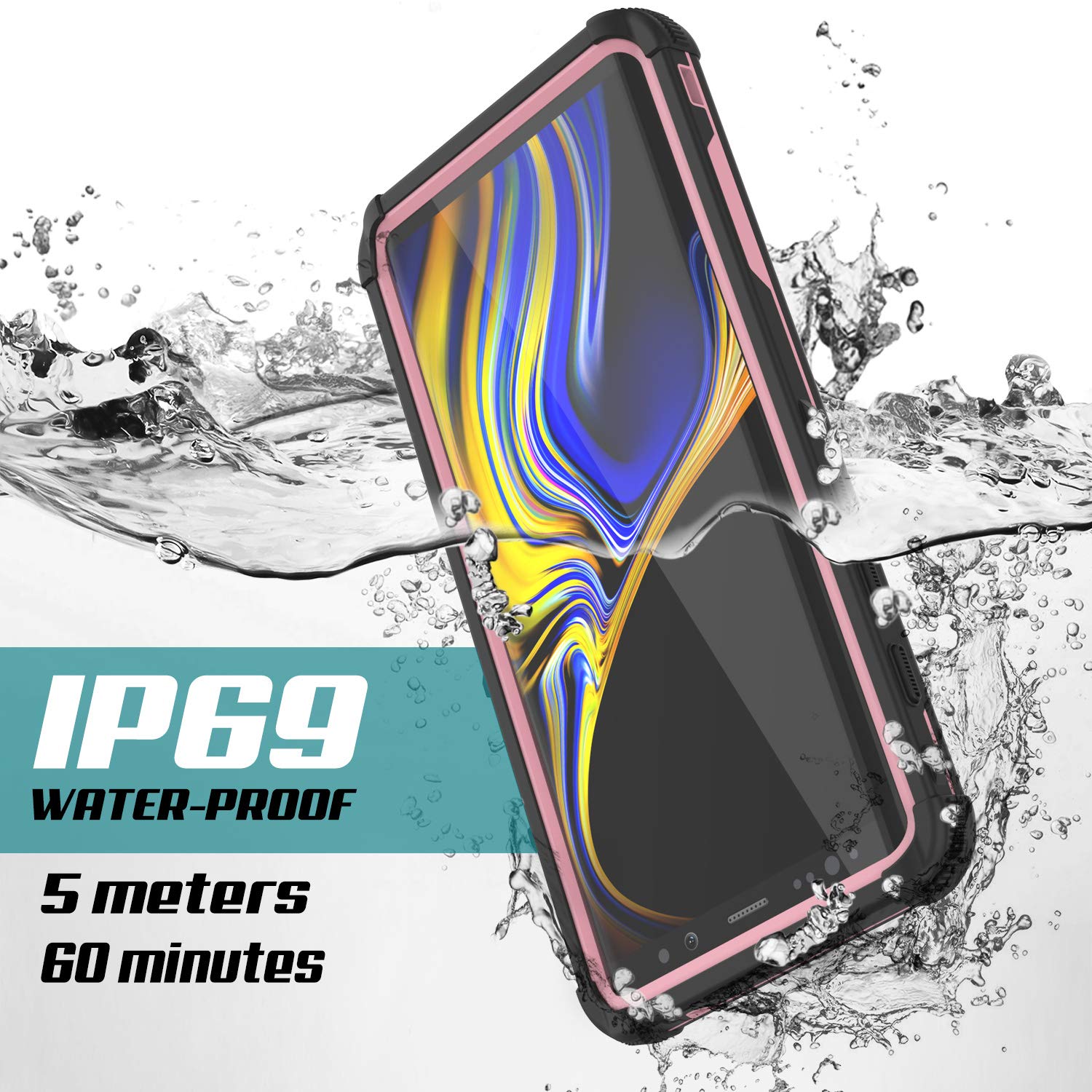 Punkcase Galaxy Note 9 Waterproof Case [Navy Seal Extreme Series] Armor Cover W/ Built In Screen Protector [Pink]